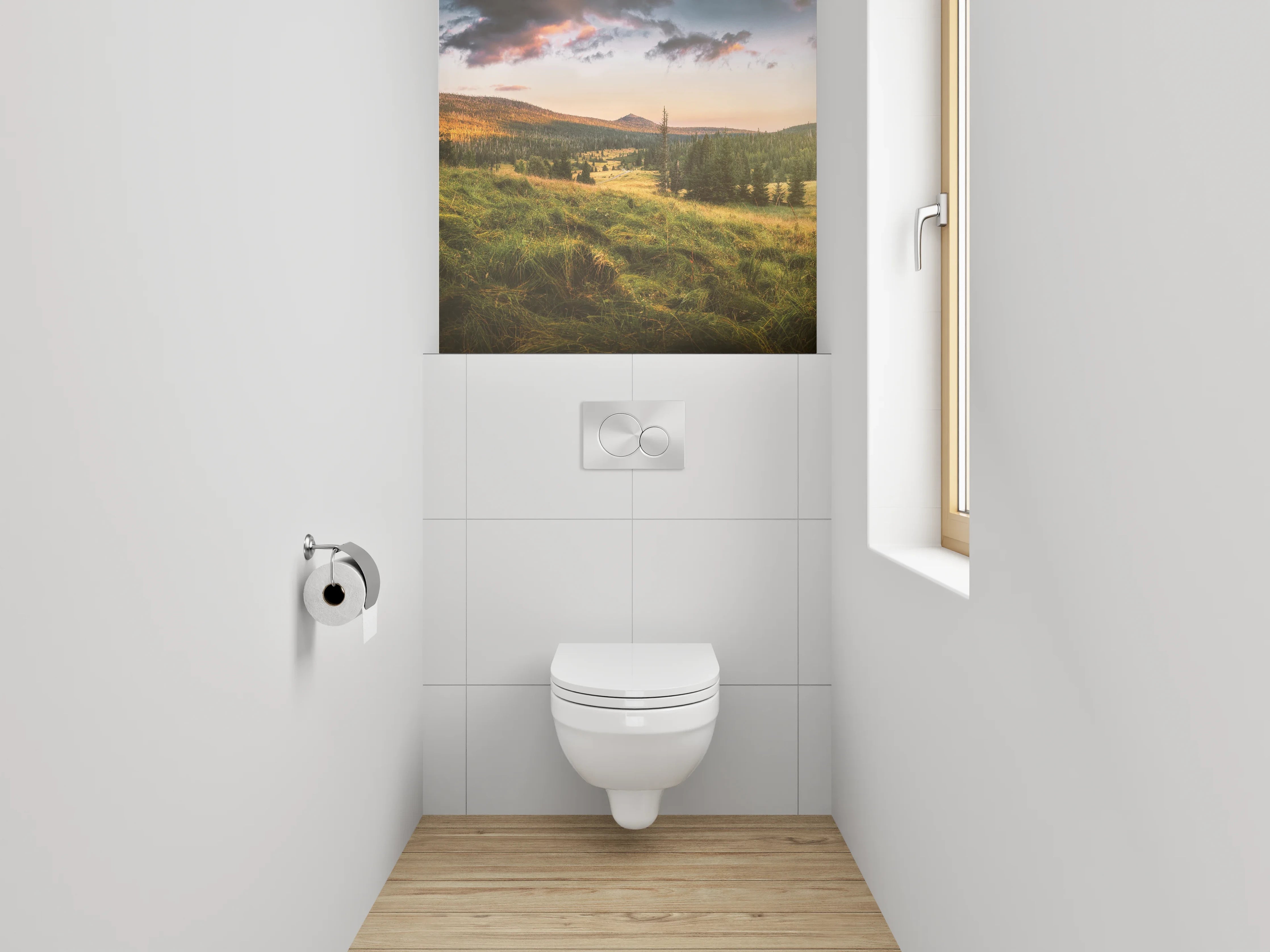 WC-Rückwand - Sonnenuntergang im grünen Tal