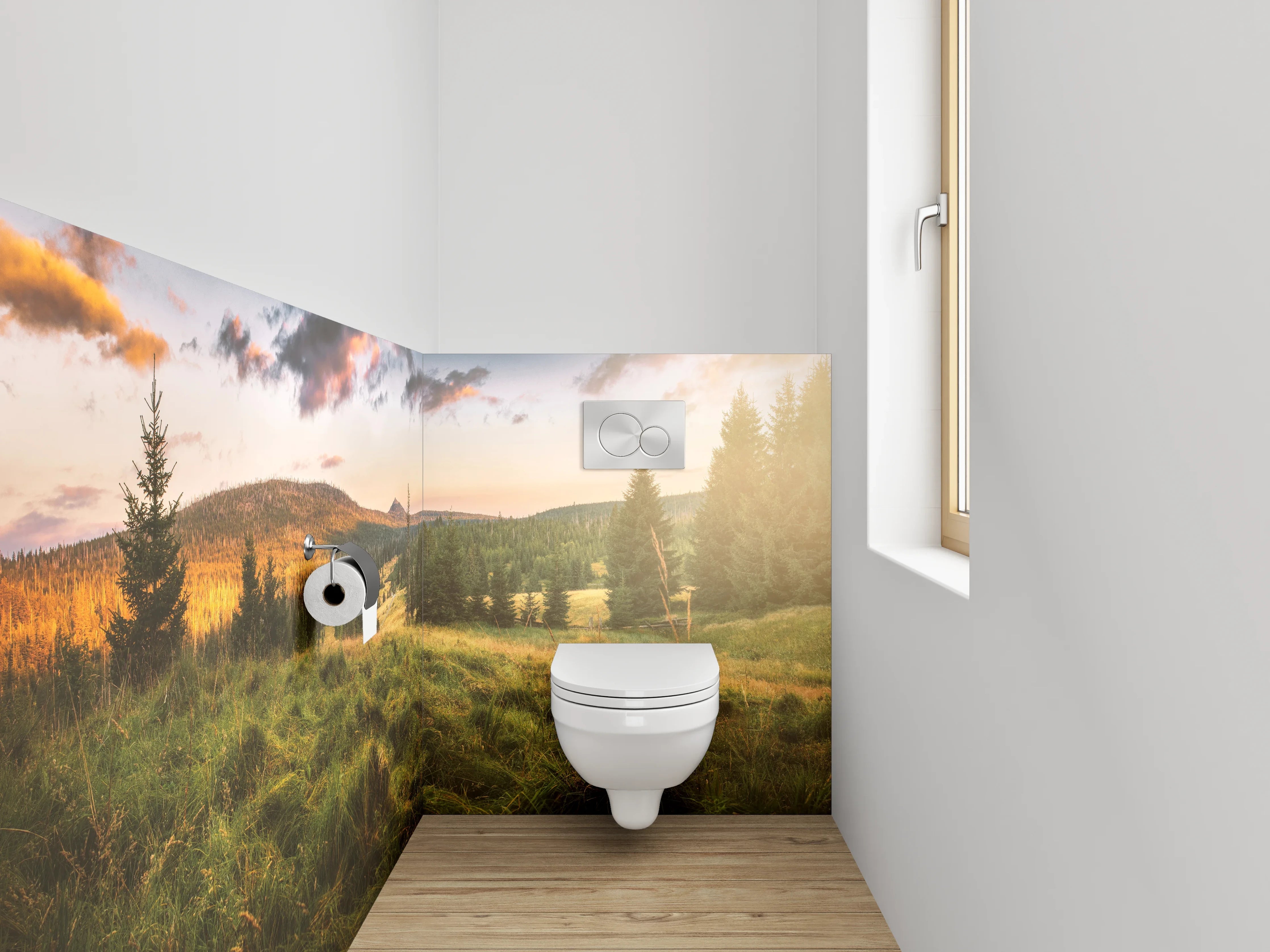 WC-Rückwand - Sonnenuntergang im grünen Tal