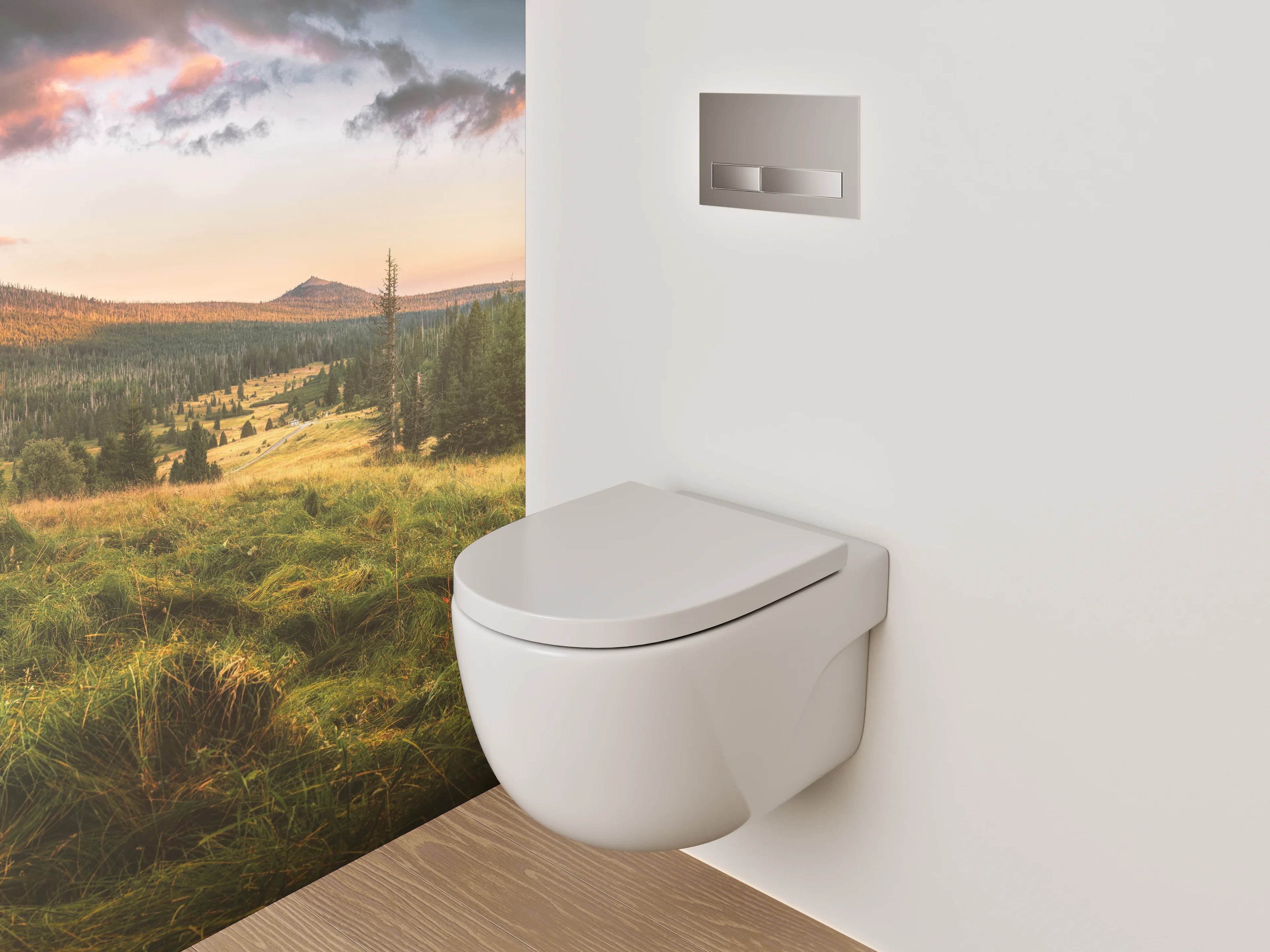 WC-Rückwand - Sonnenuntergang im grünen Tal