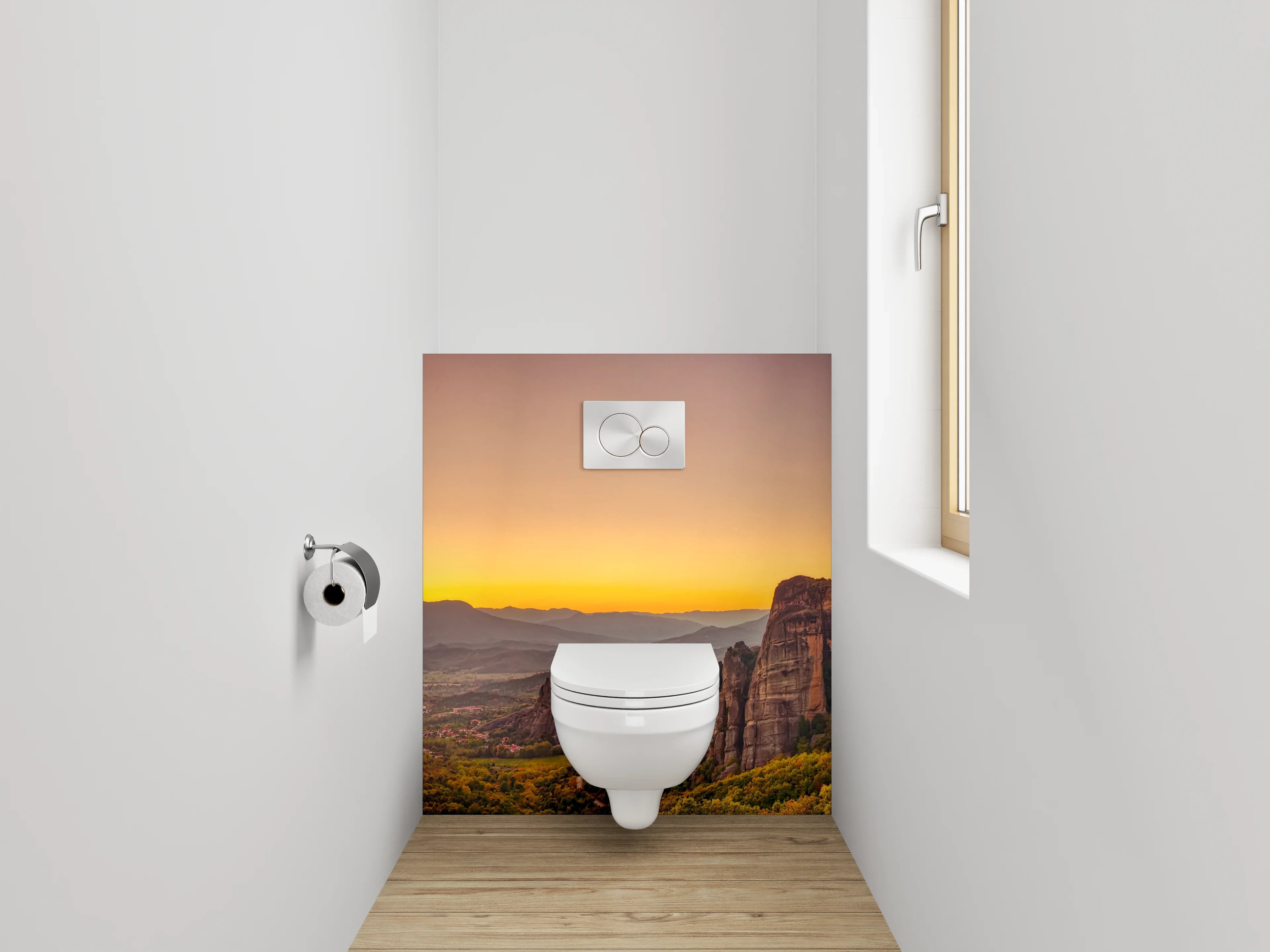 WC-Rückwand - Sonnenuntergang in Felslandschaft Panorama