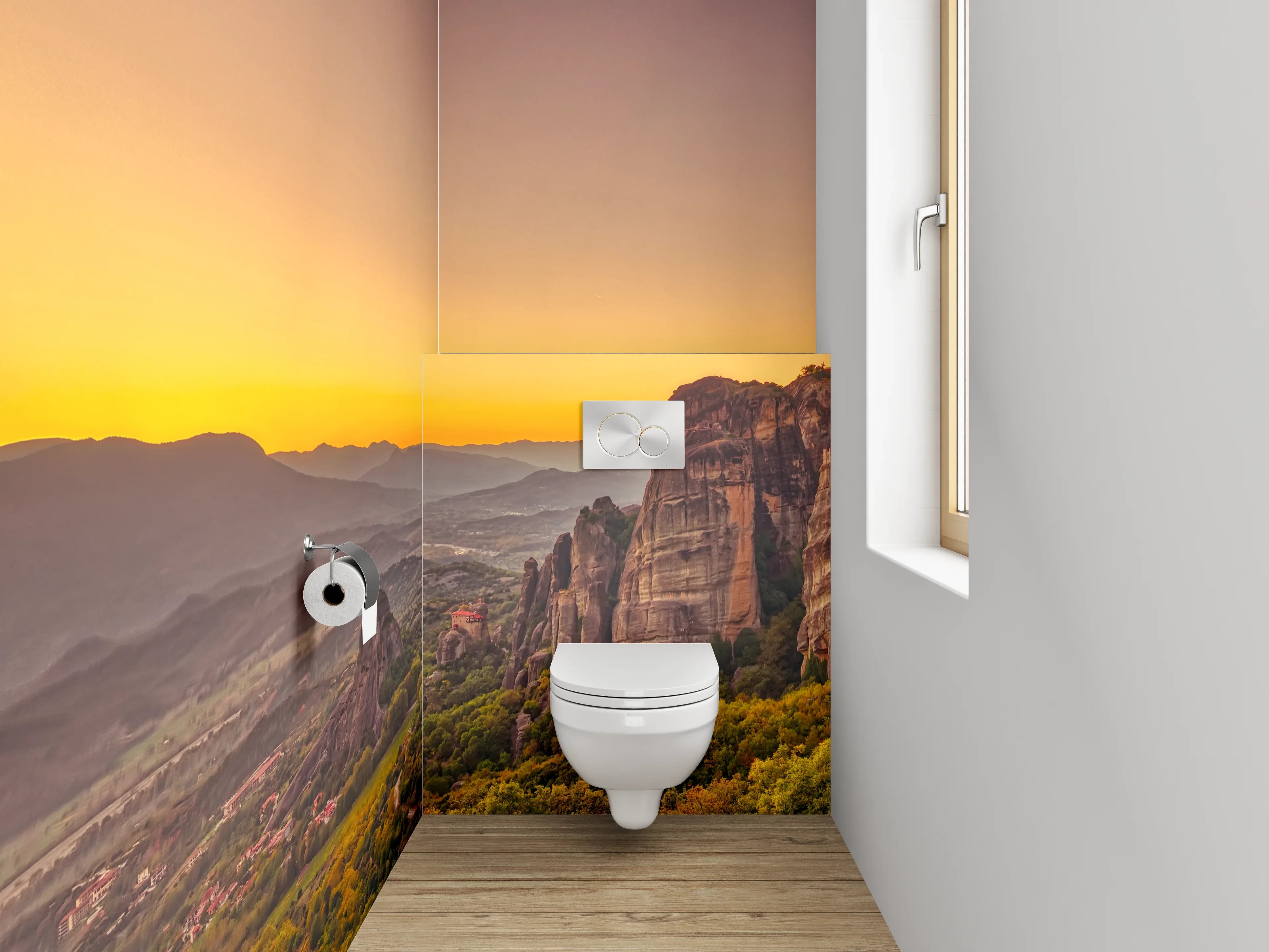 WC-Rückwand - Sonnenuntergang in Felslandschaft Panorama