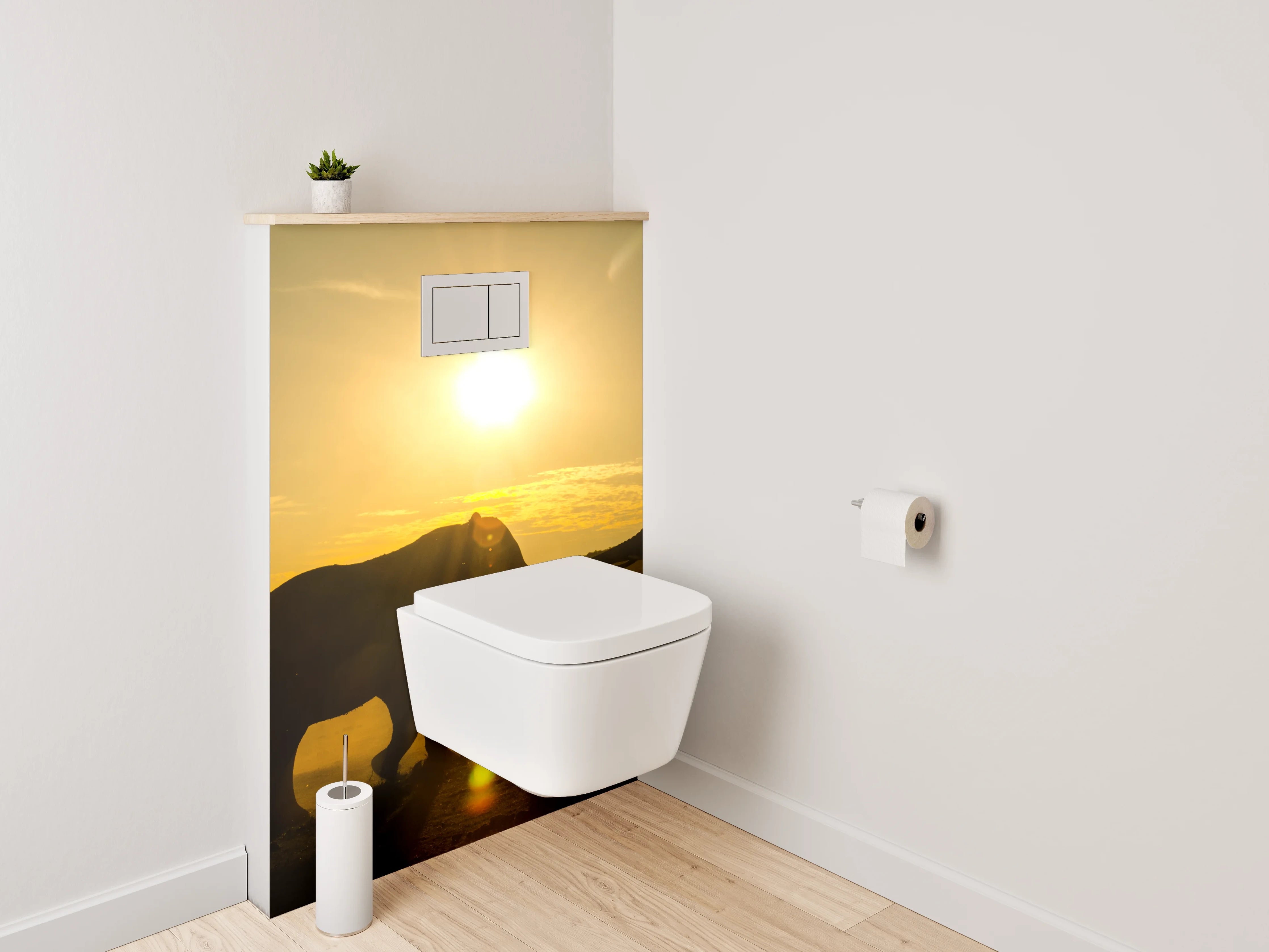 WC-Rückwand - Sonnenuntergang mit Elefantenrudel