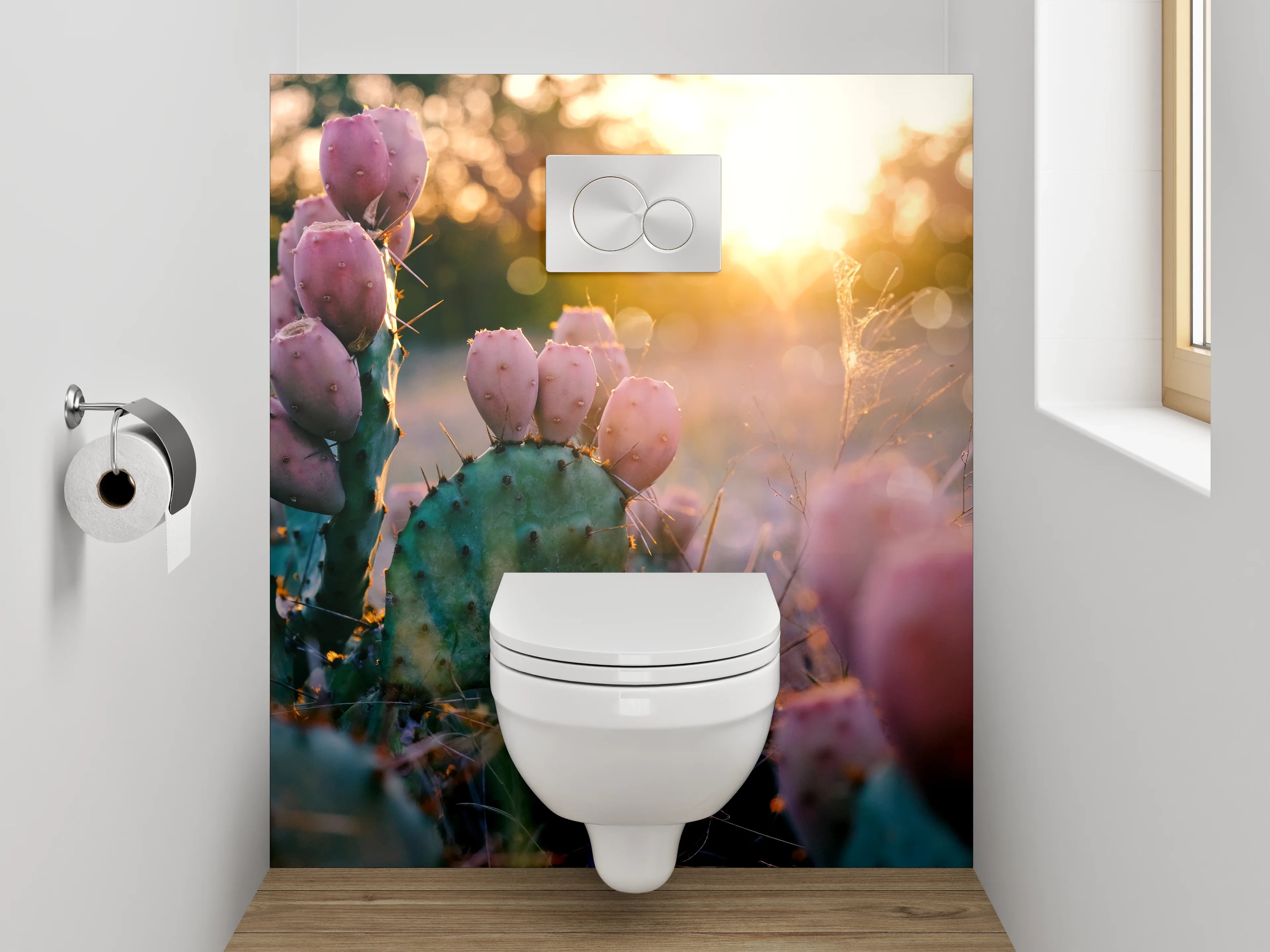 WC-Rückwand - Sonnenuntergang mit Kaktusblüten