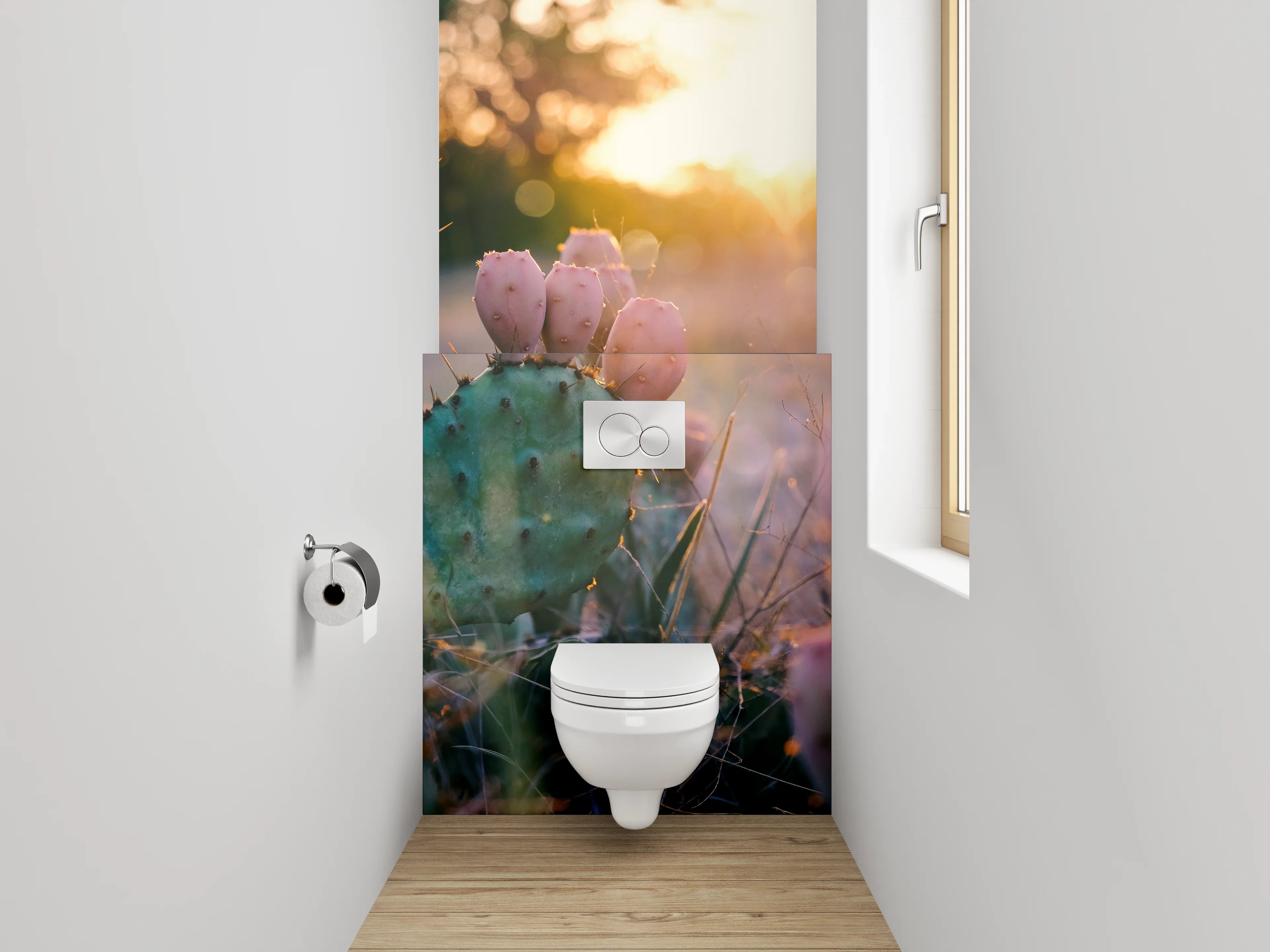 WC-Rückwand - Sonnenuntergang mit Kaktusblüten