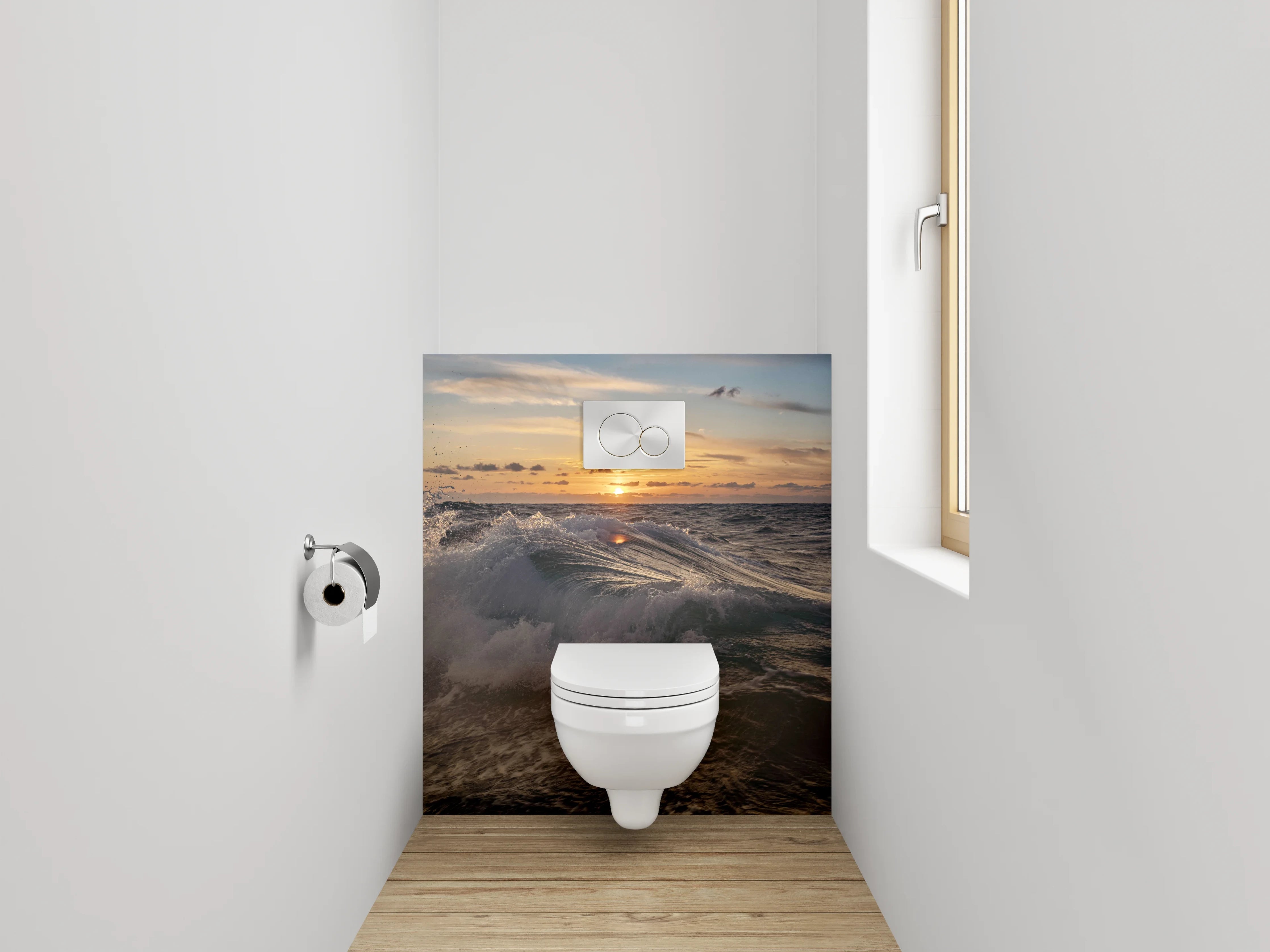 WC-Rückwand - Sonnenuntergang über bewegtem Meer