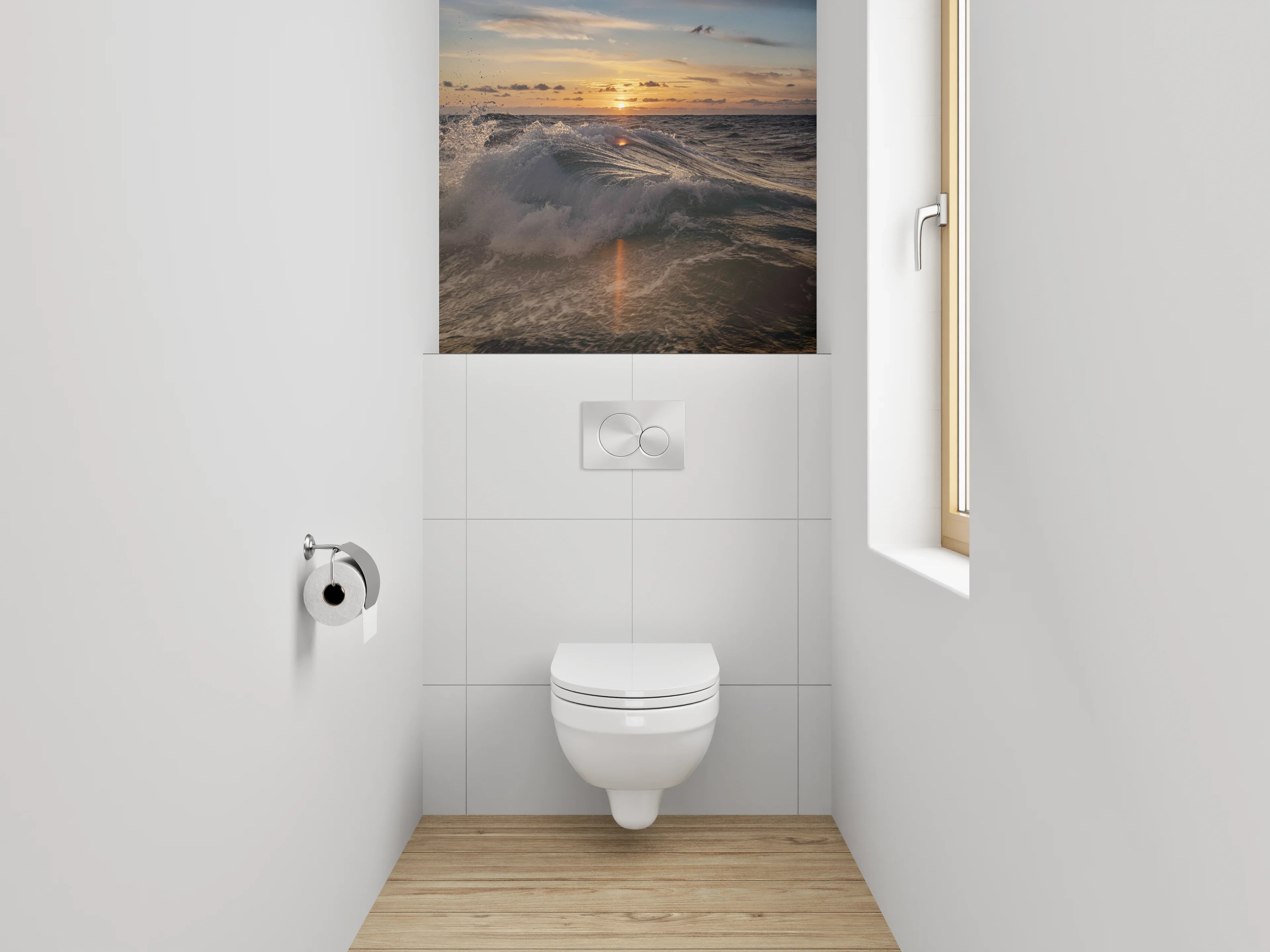 WC-Rückwand - Sonnenuntergang über bewegtem Meer