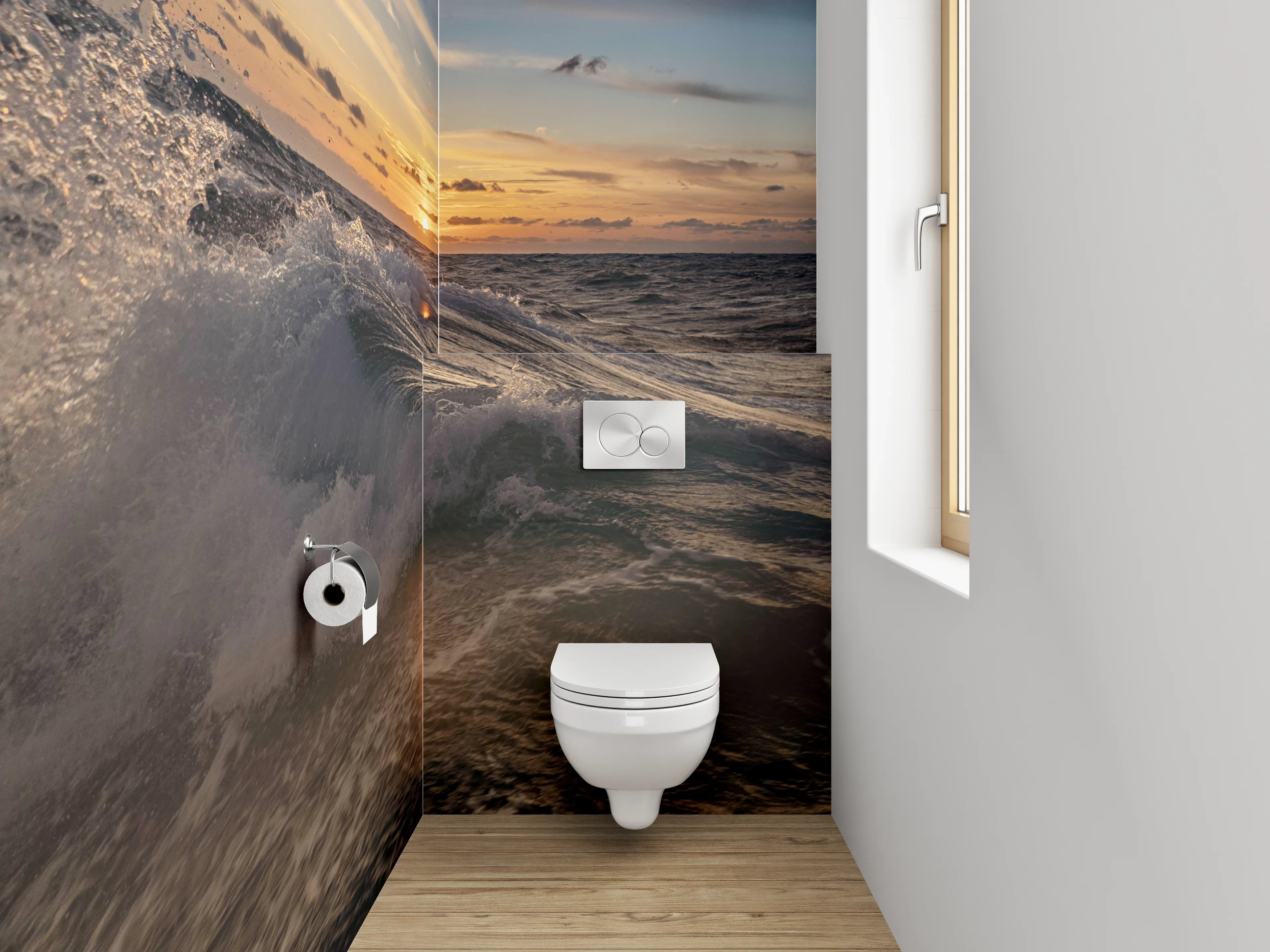 WC-Rückwand - Sonnenuntergang über bewegtem Meer