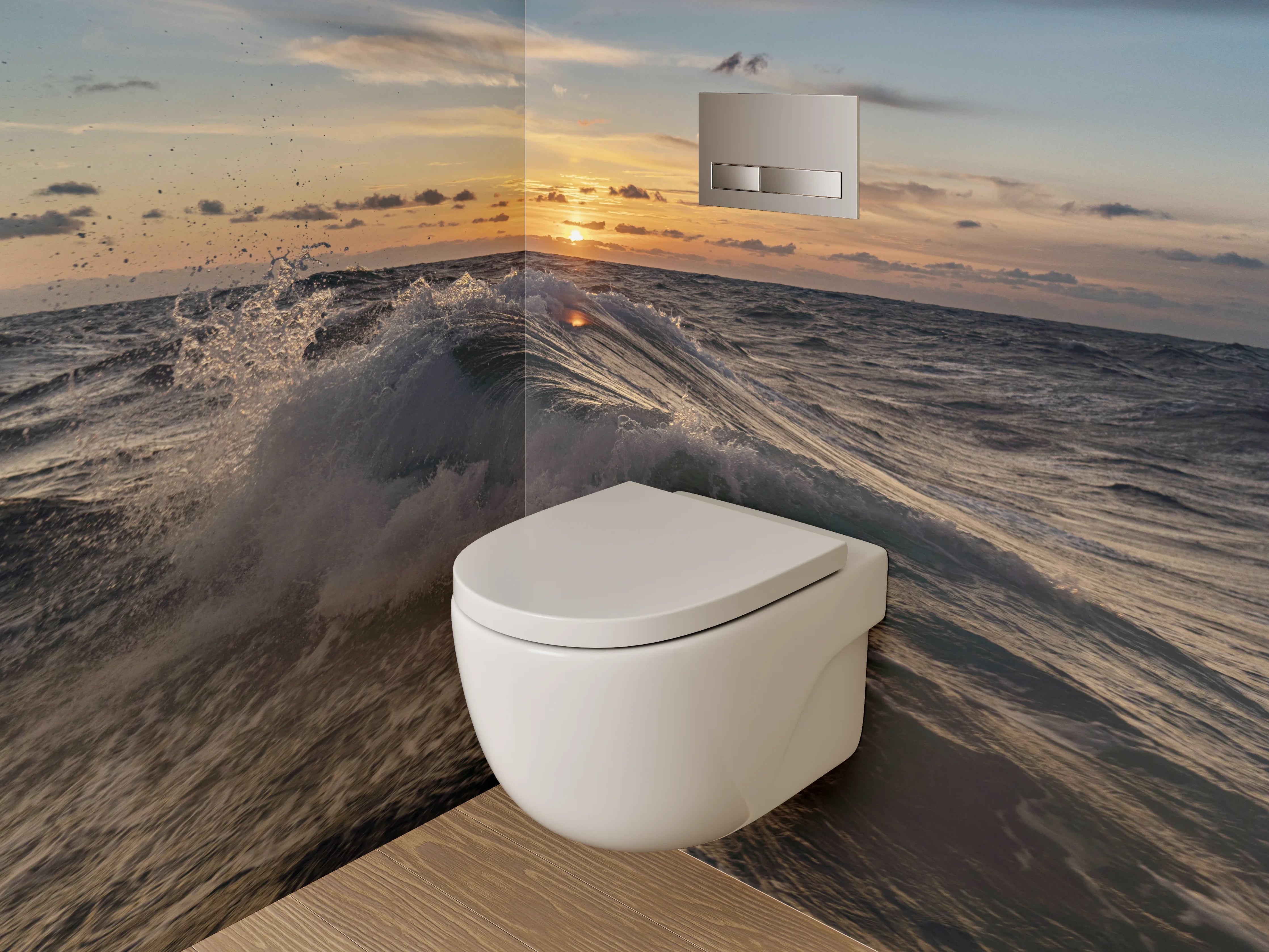 WC-Rückwand - Sonnenuntergang über bewegtem Meer