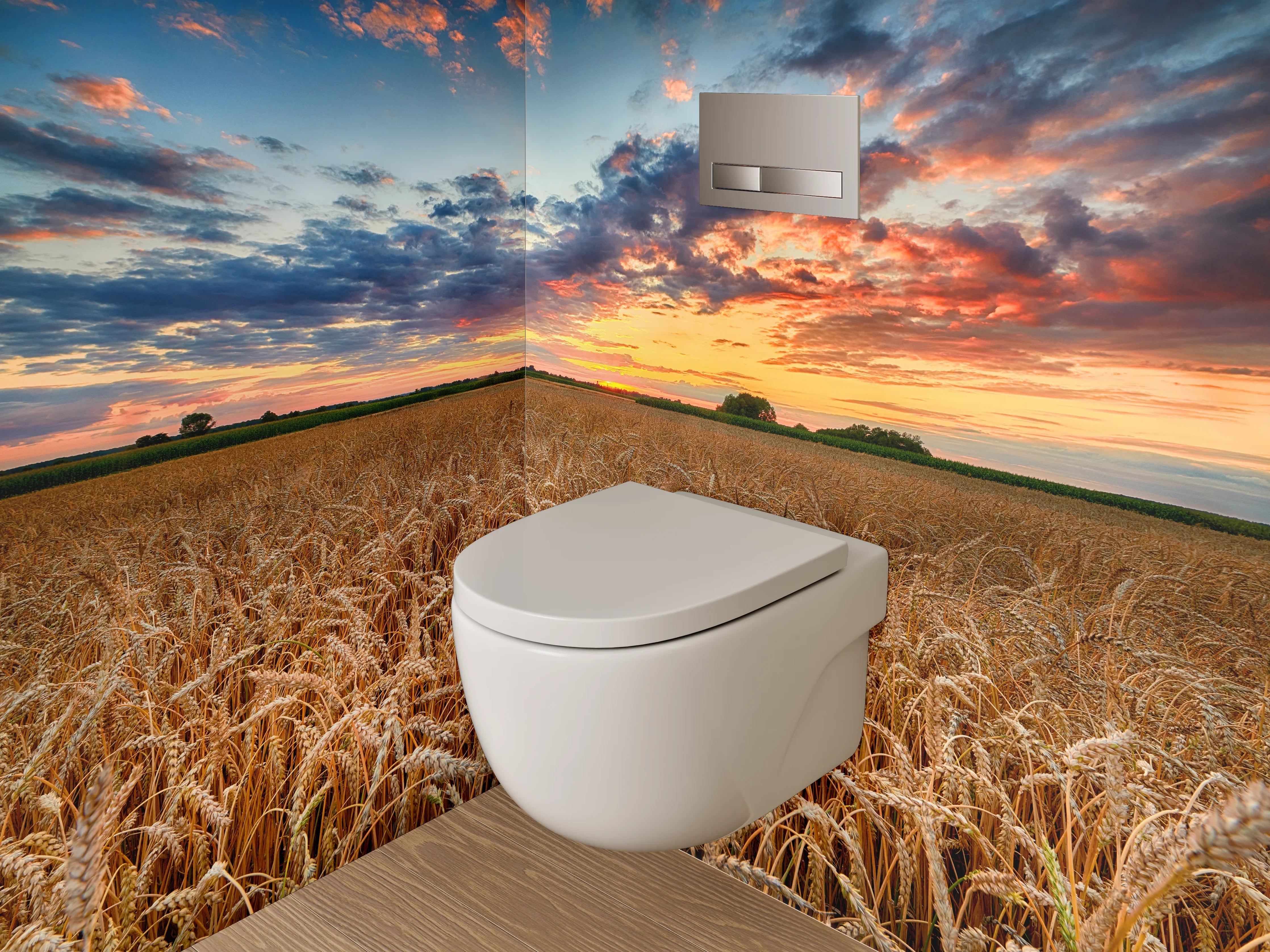 WC-Rückwand - Sonnenuntergang über goldenem Weizenfeld