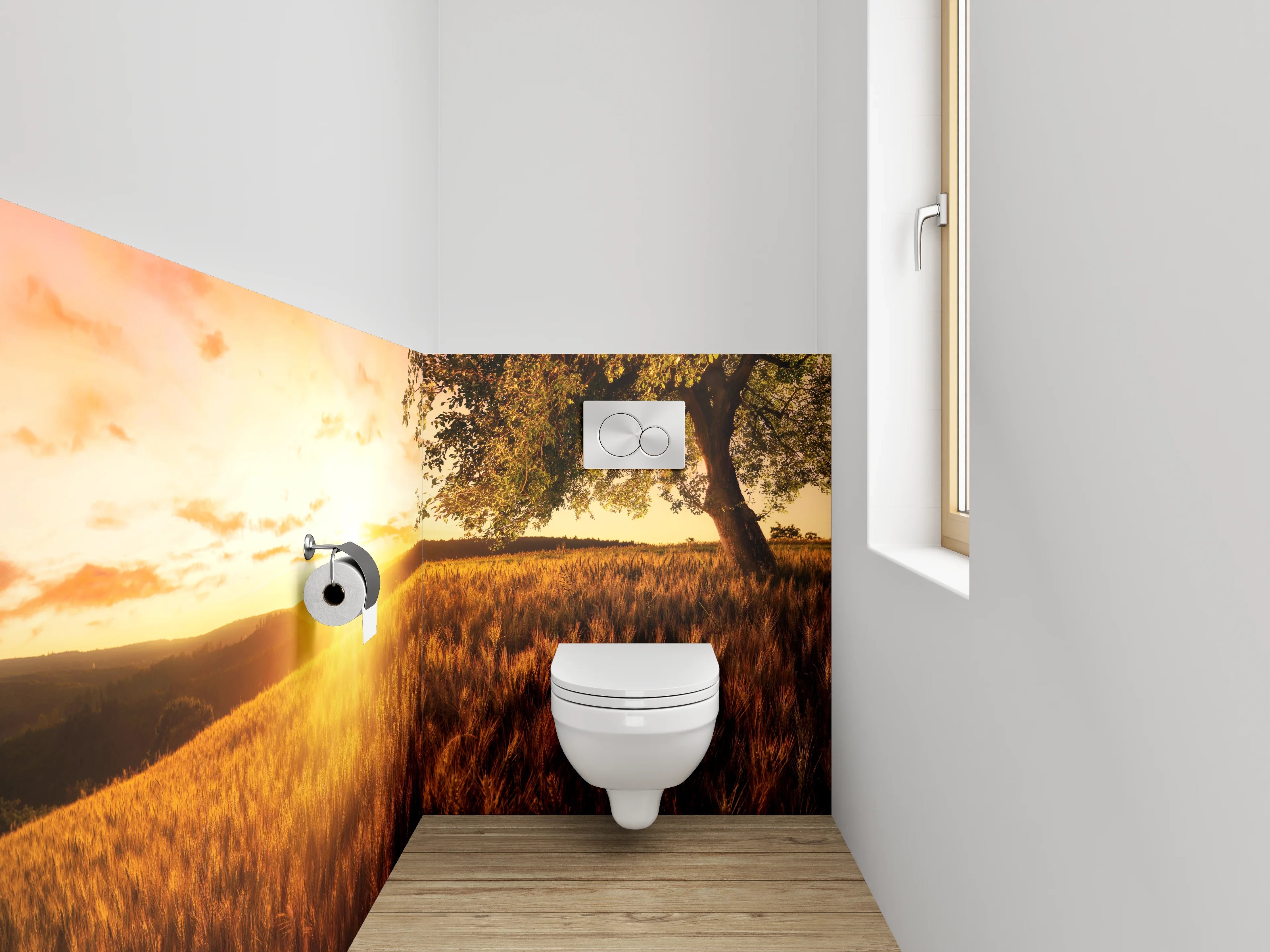 WC-Rückwand - Sonnenuntergang über goldenen Feldern
