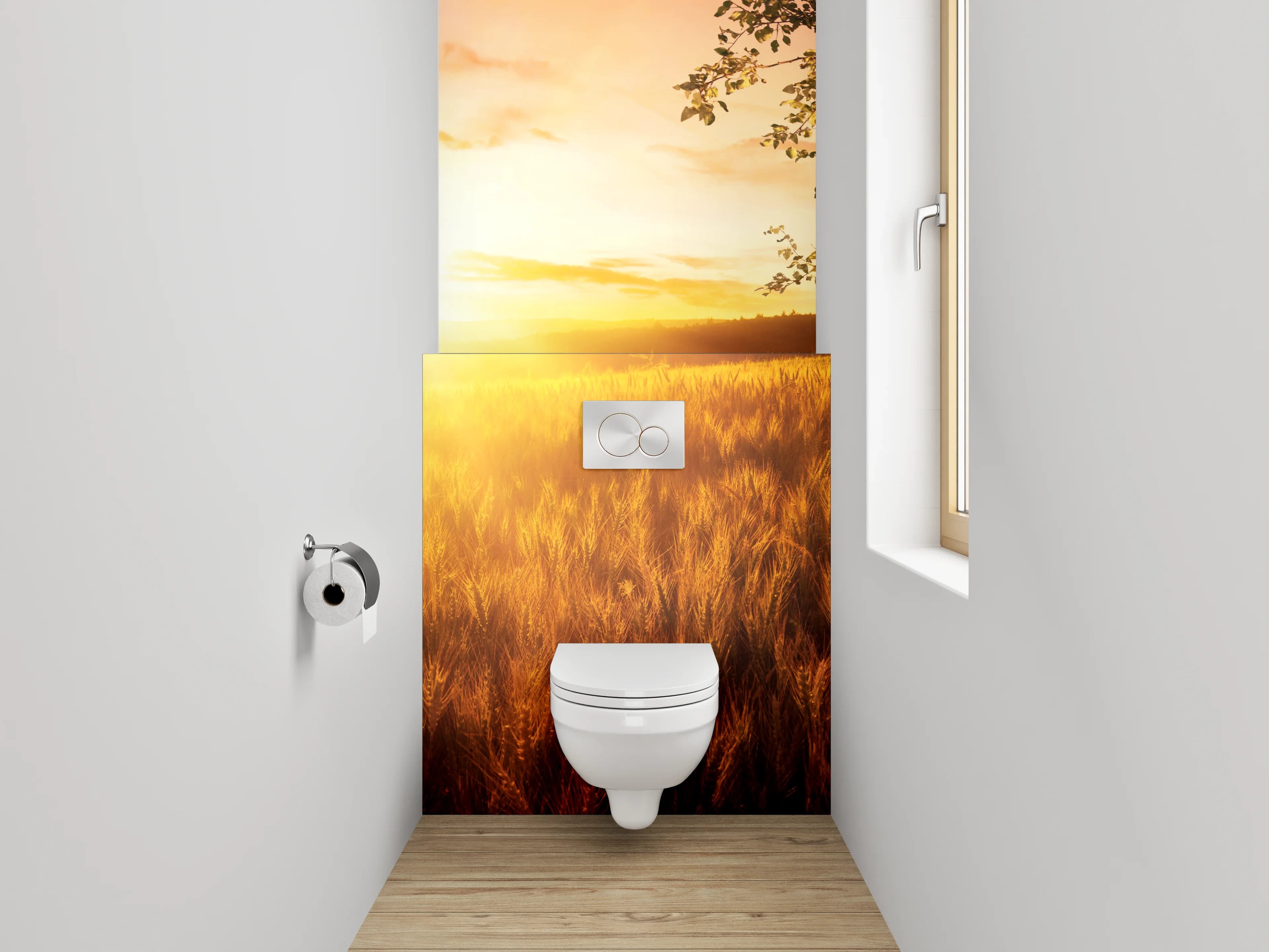 WC-Rückwand - Sonnenuntergang über goldenen Feldern