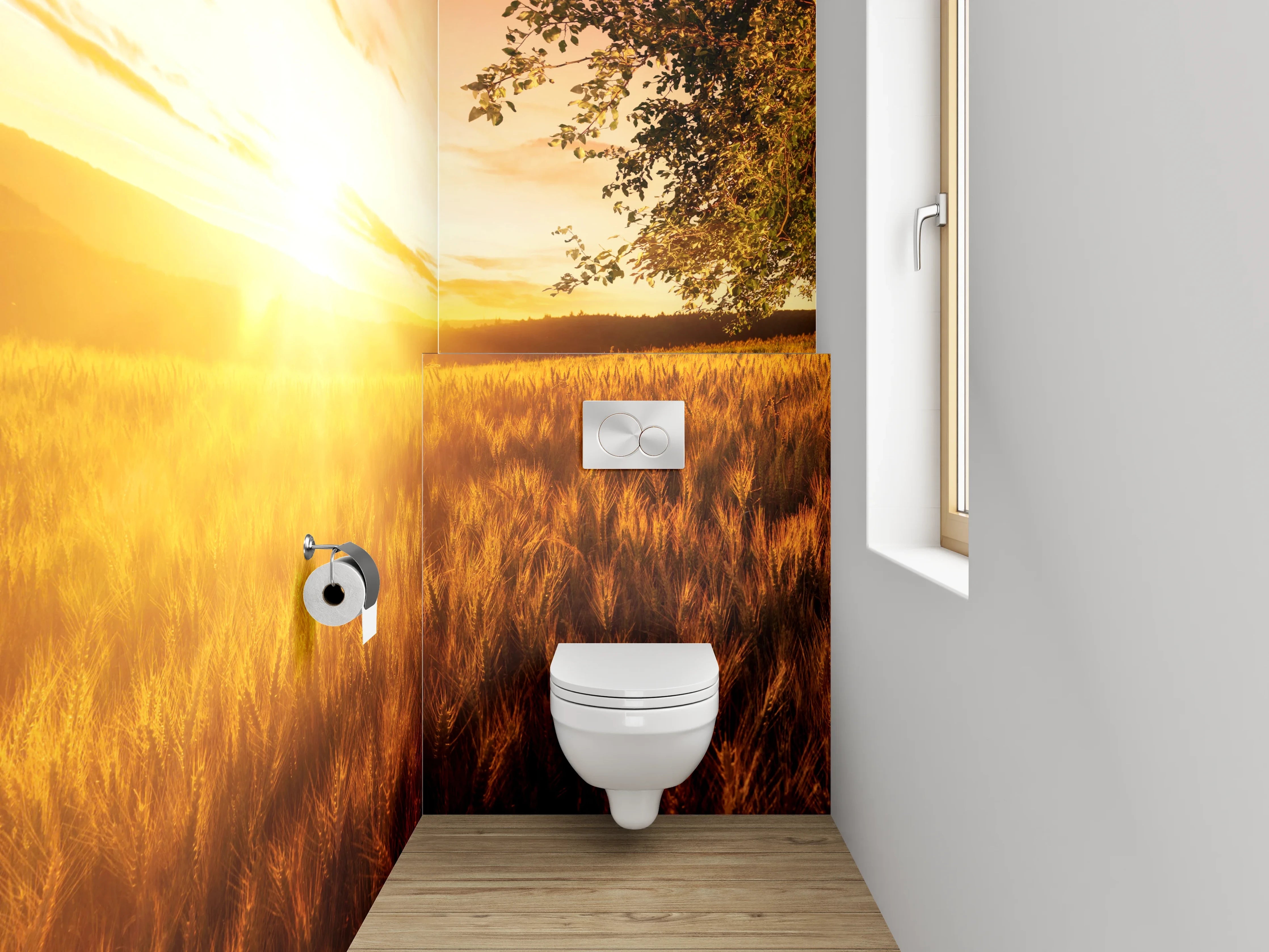 WC-Rückwand - Sonnenuntergang über goldenen Feldern
