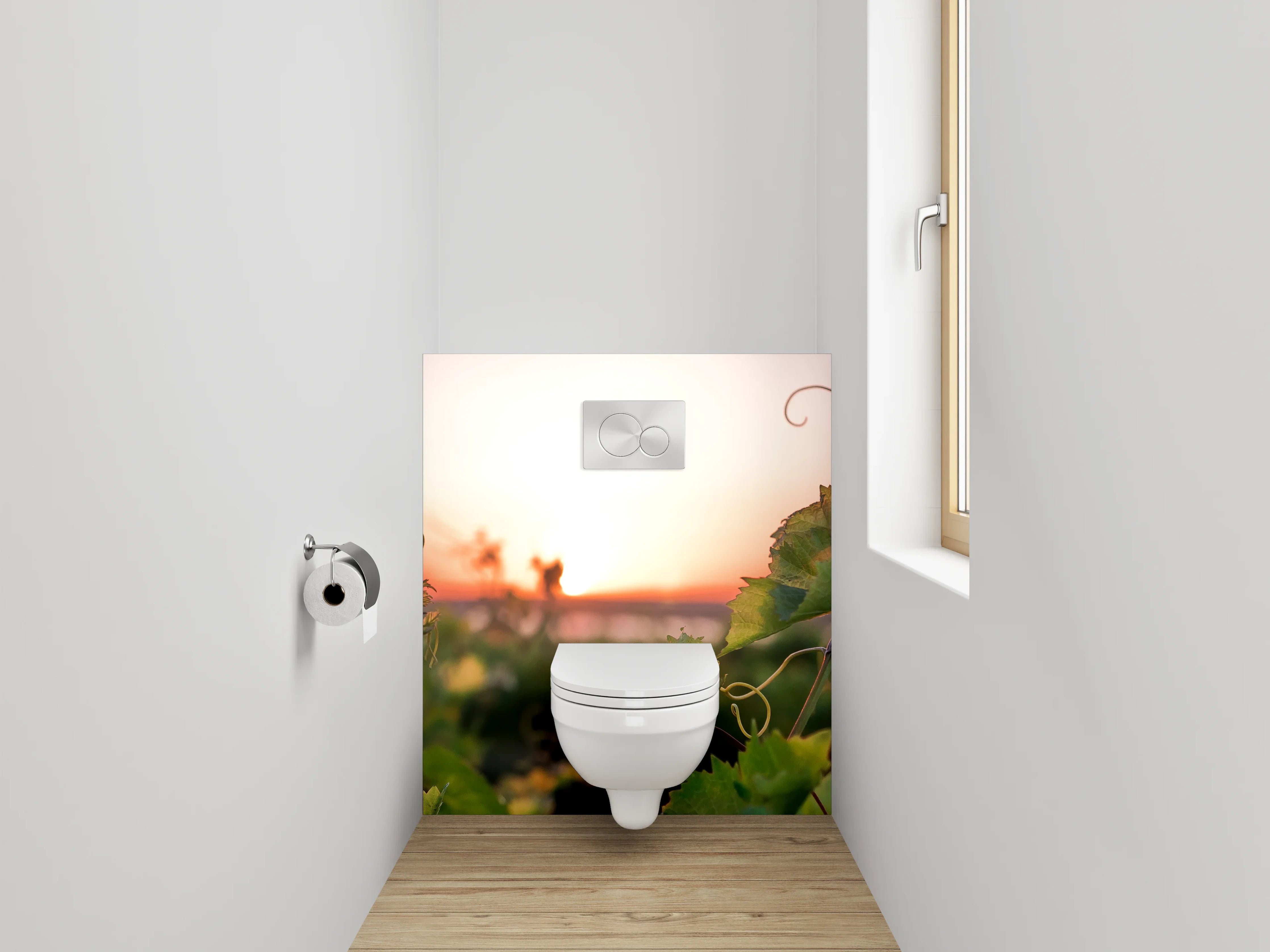 WC-Rückwand - Sonnenuntergang über grünem Weinberg