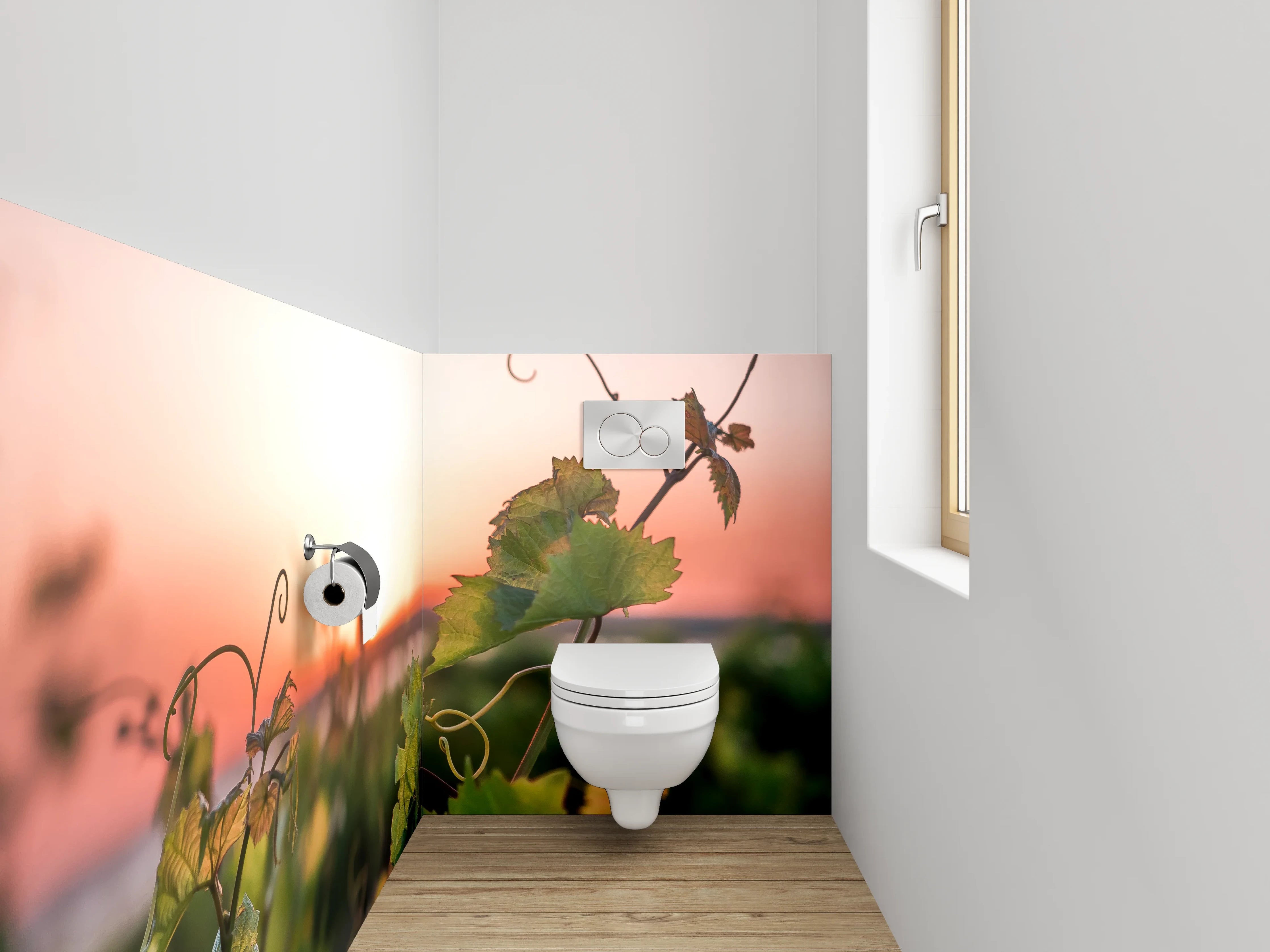 WC-Rückwand - Sonnenuntergang über grünem Weinberg