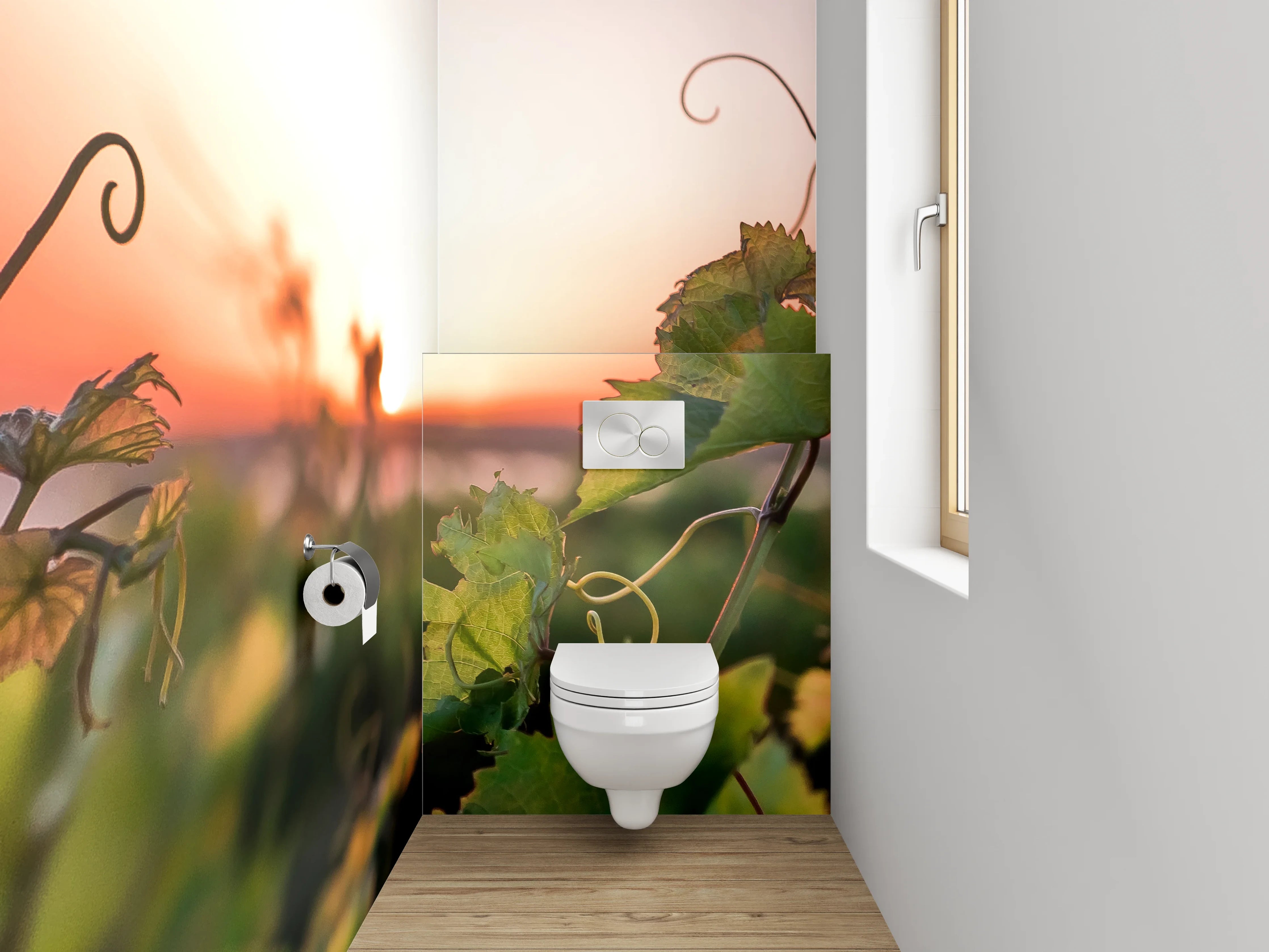 WC-Rückwand - Sonnenuntergang über grünem Weinberg