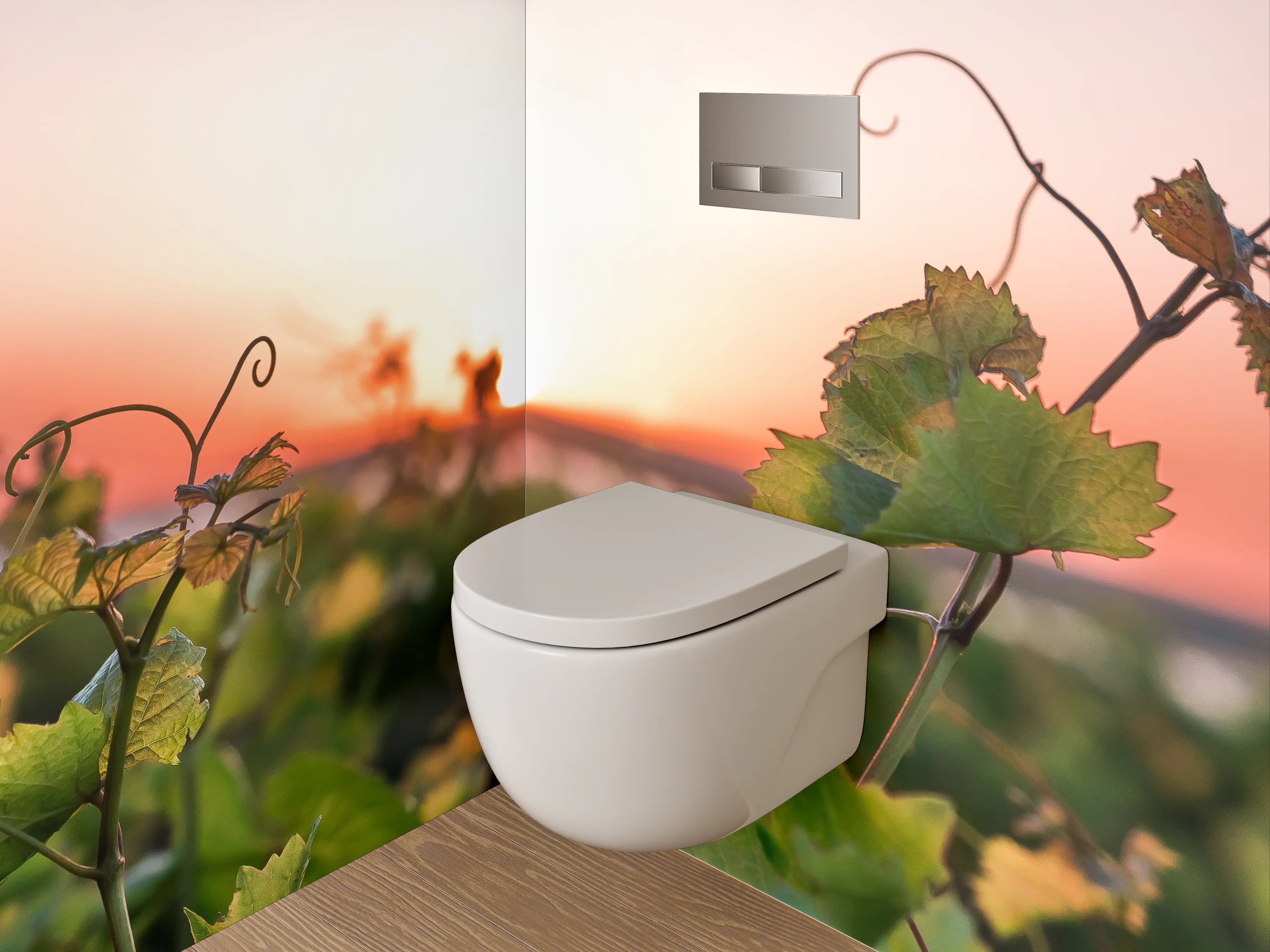 WC-Rückwand - Sonnenuntergang über grünem Weinberg
