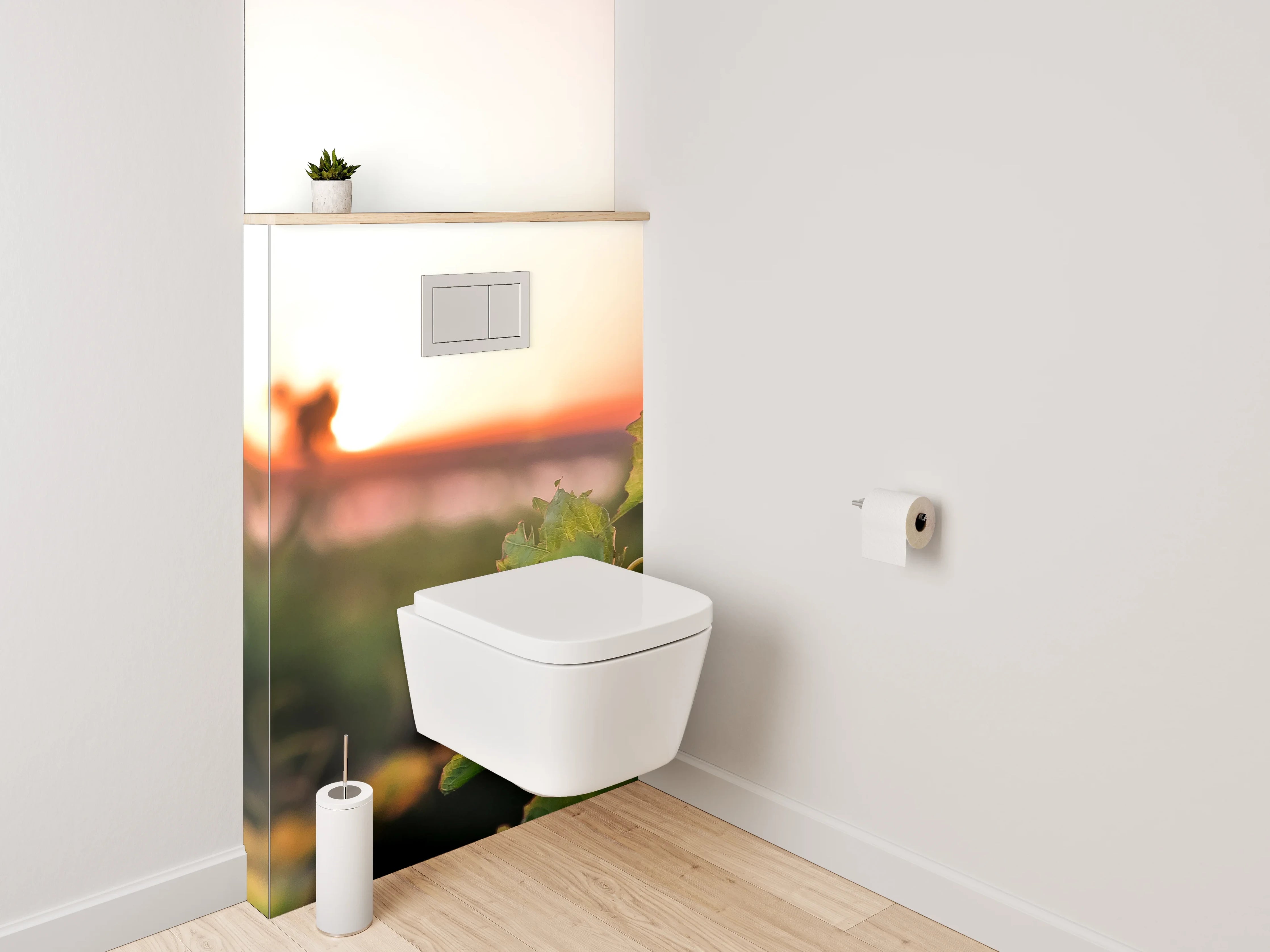 WC-Rückwand - Sonnenuntergang über grünem Weinberg