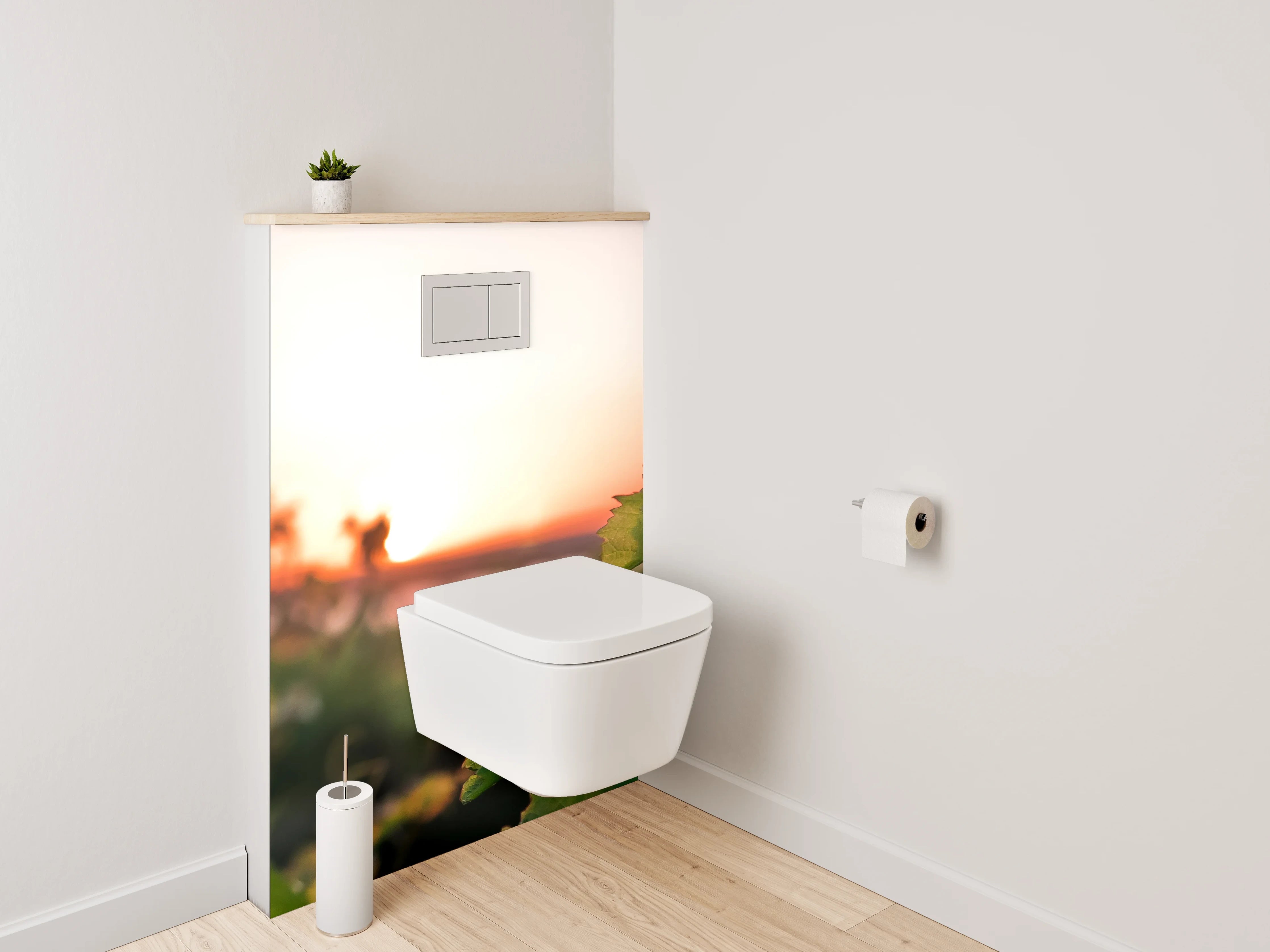 WC-Rückwand - Sonnenuntergang über grünem Weinberg