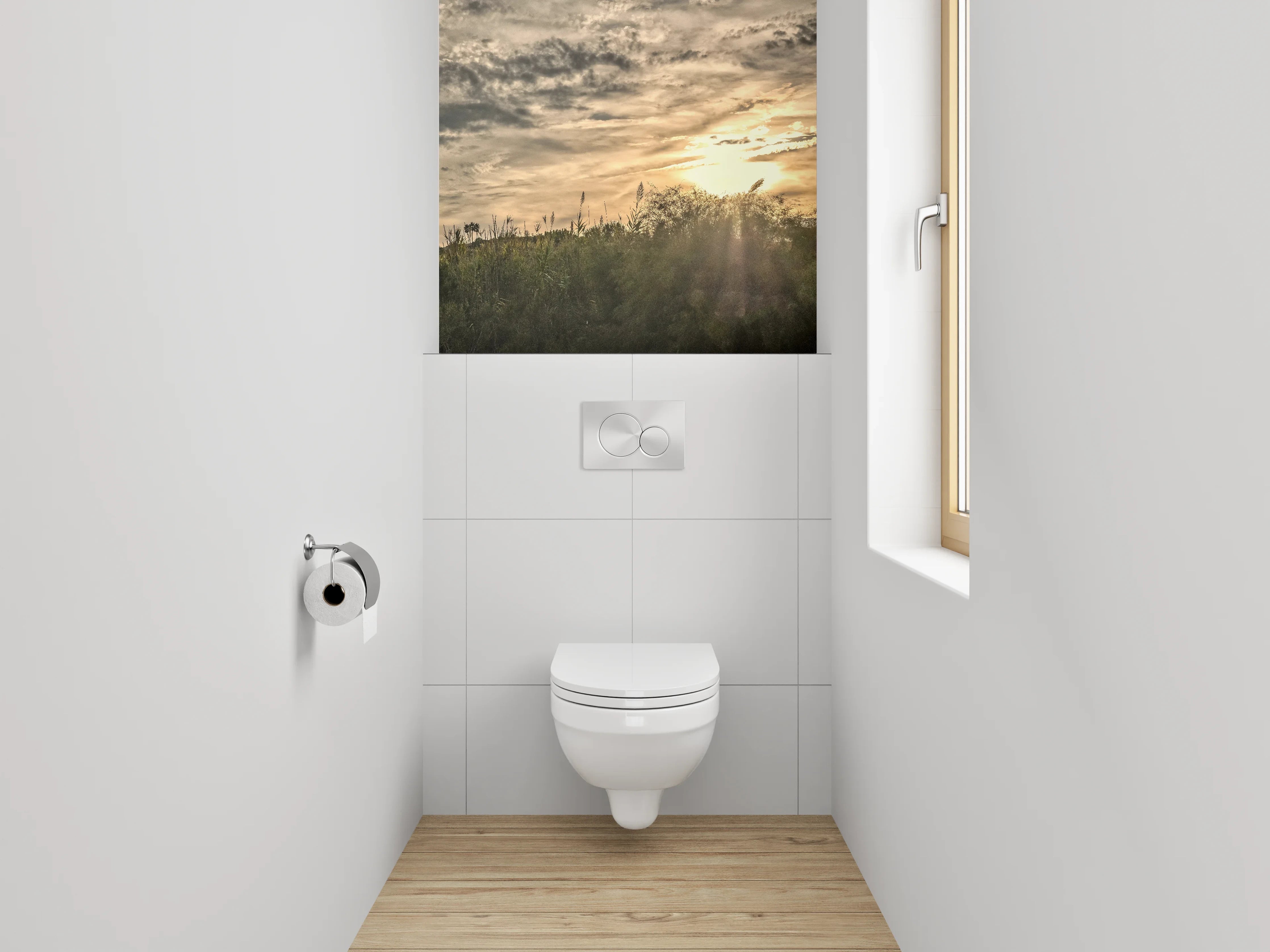 WC-Rückwand - Sonnenuntergang über wilder Landschaft
