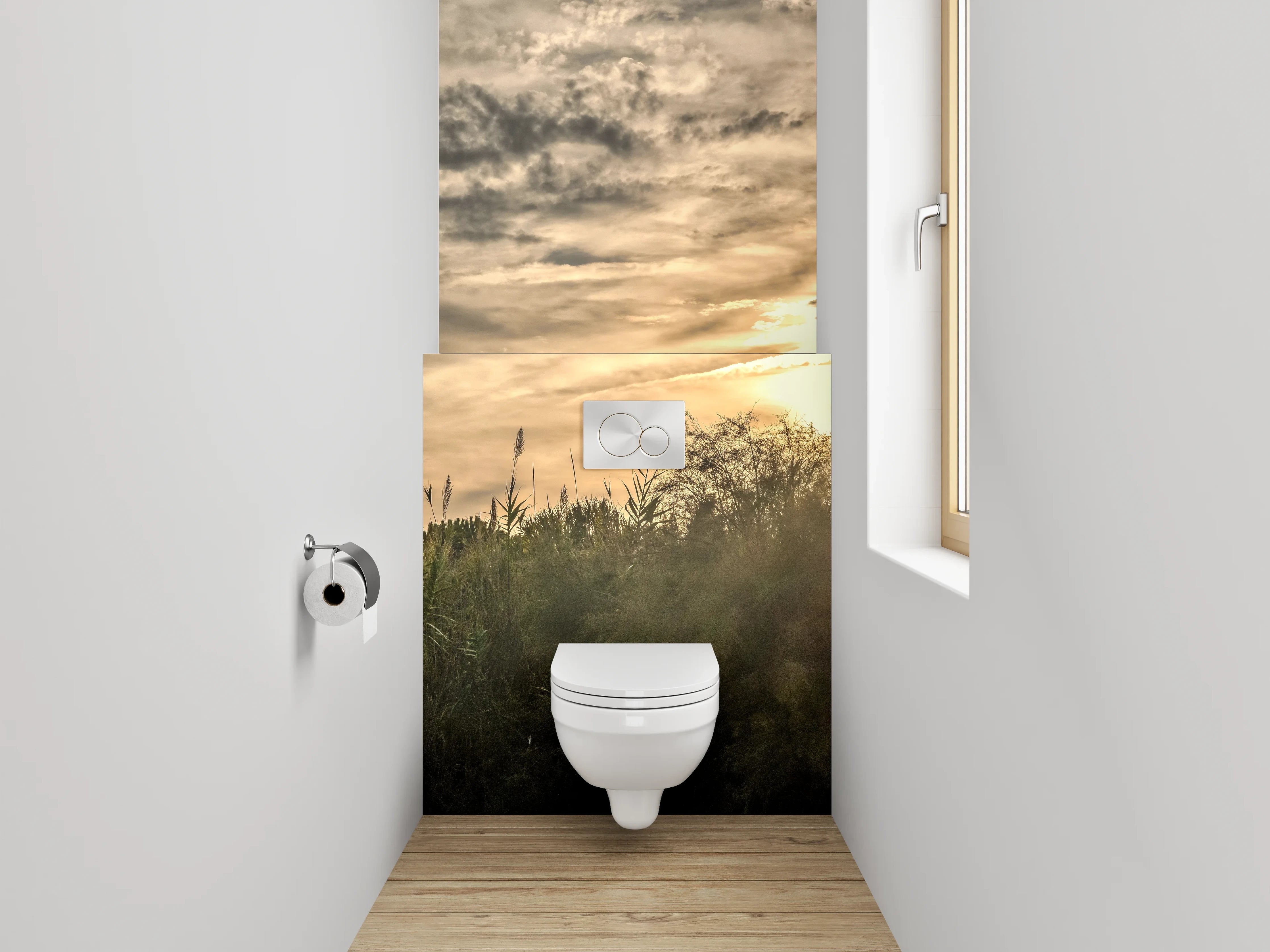 WC-Rückwand - Sonnenuntergang über wilder Landschaft