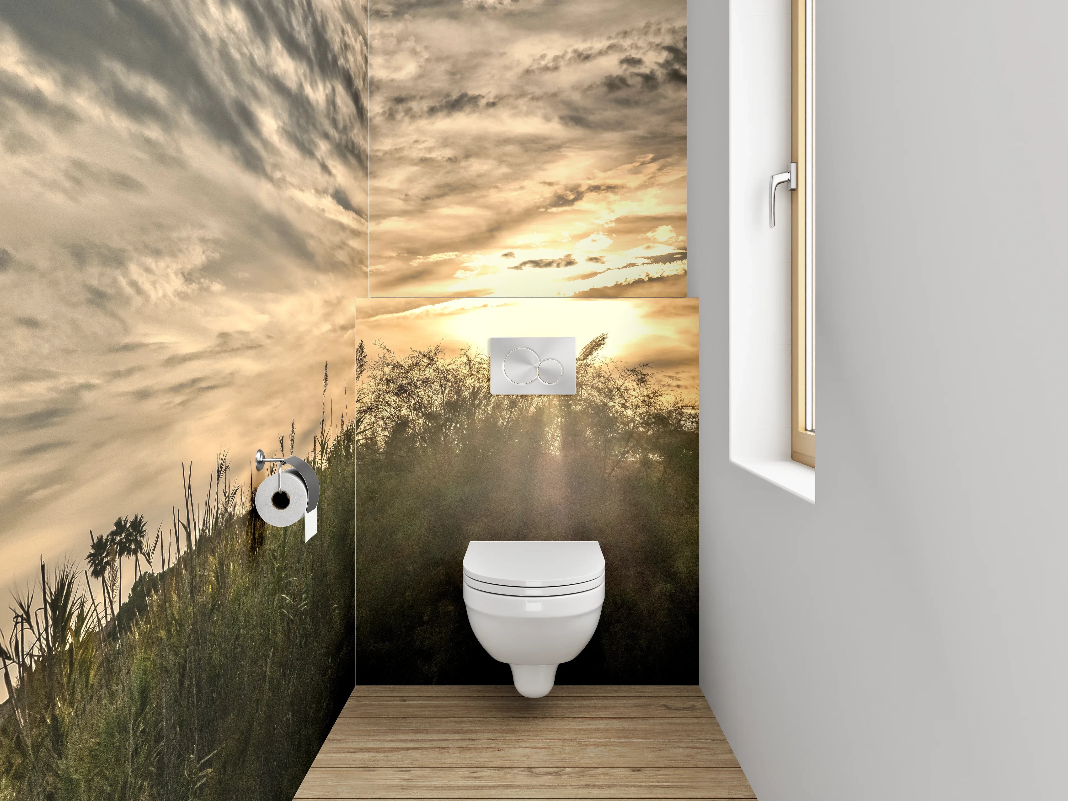 WC-Rückwand - Sonnenuntergang über wilder Landschaft