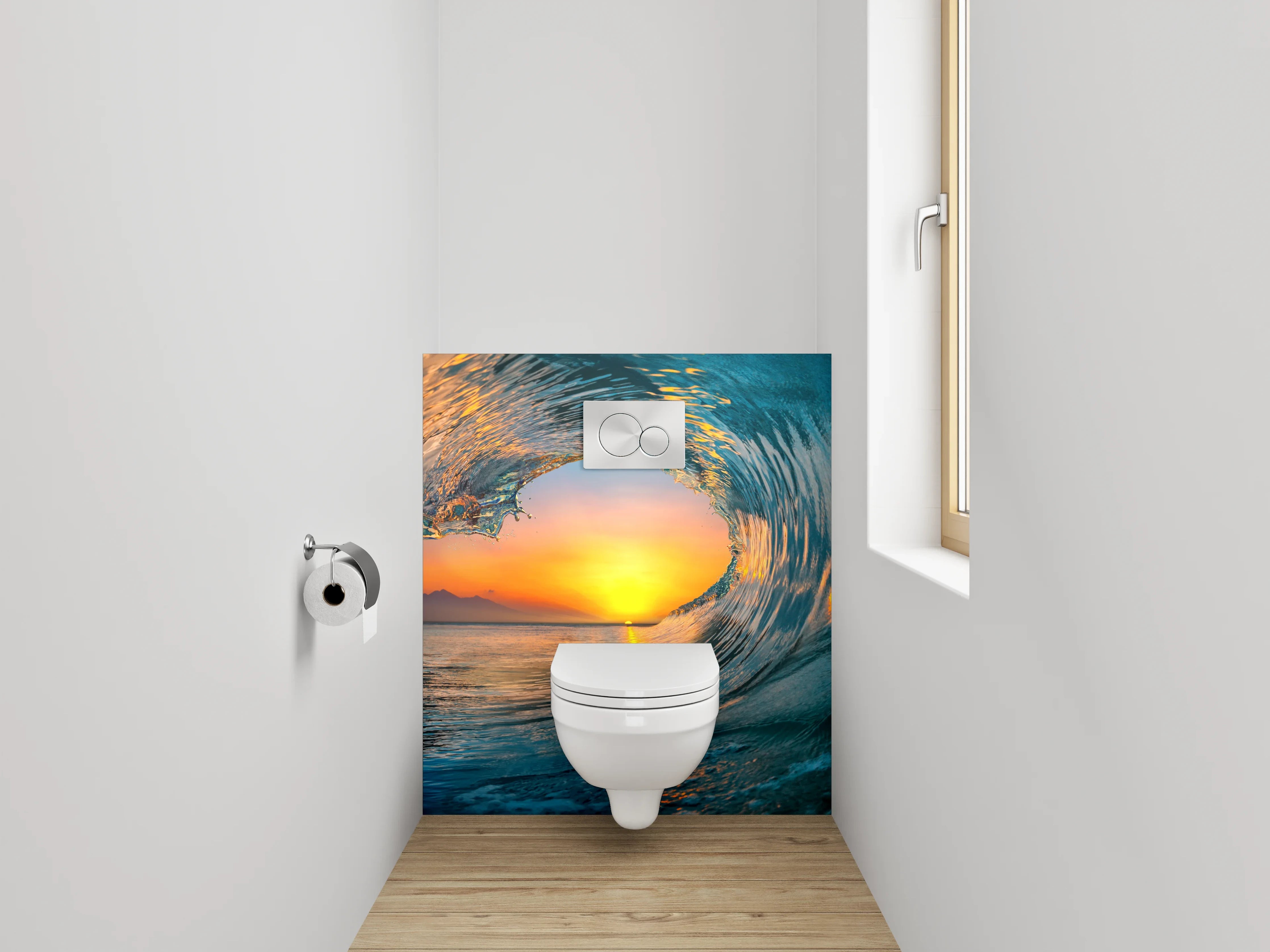 WC-Rückwand - Sonnenuntergangswelle am Meer