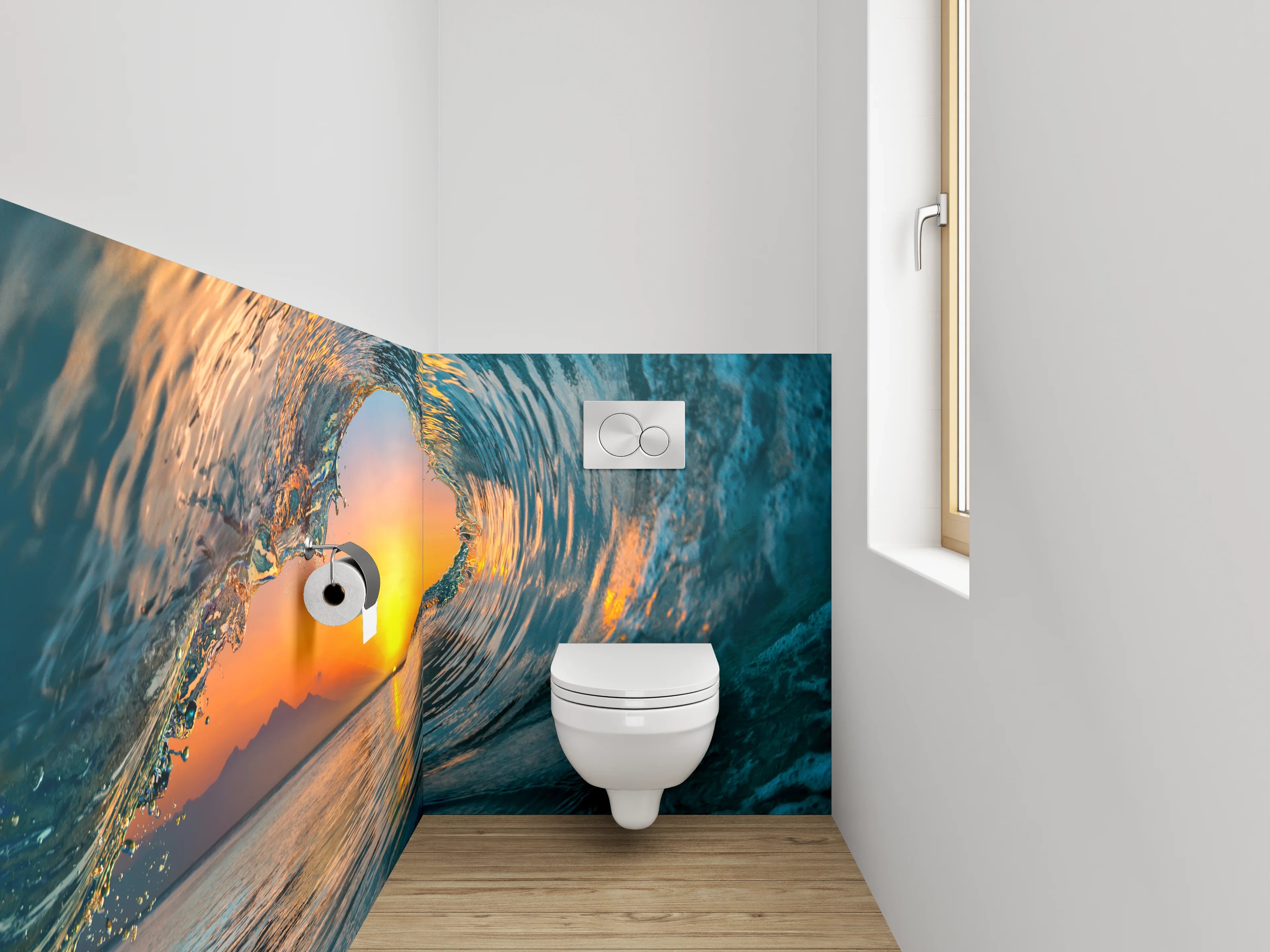WC-Rückwand - Sonnenuntergangswelle am Meer