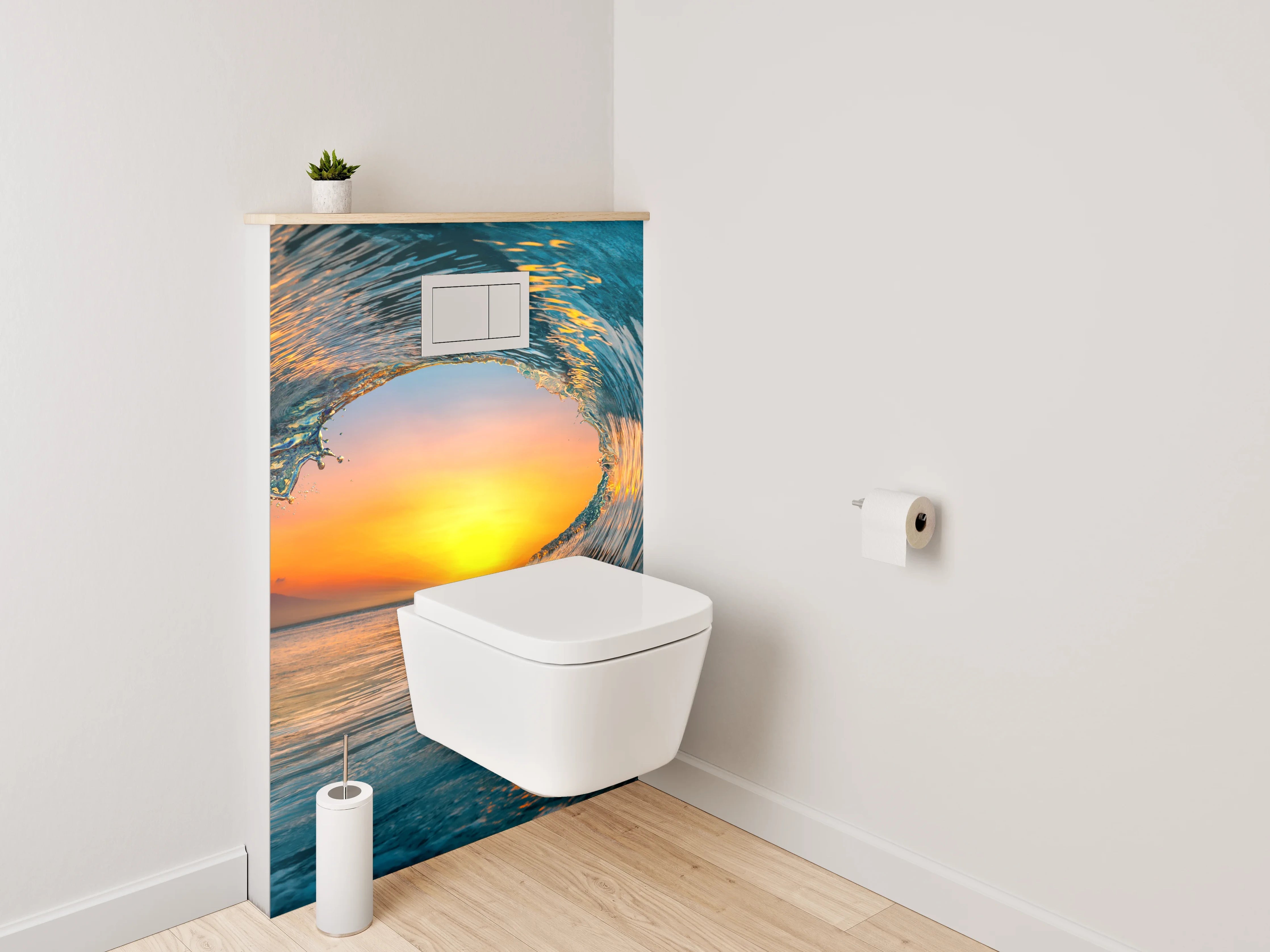 WC-Rückwand - Sonnenuntergangswelle am Meer