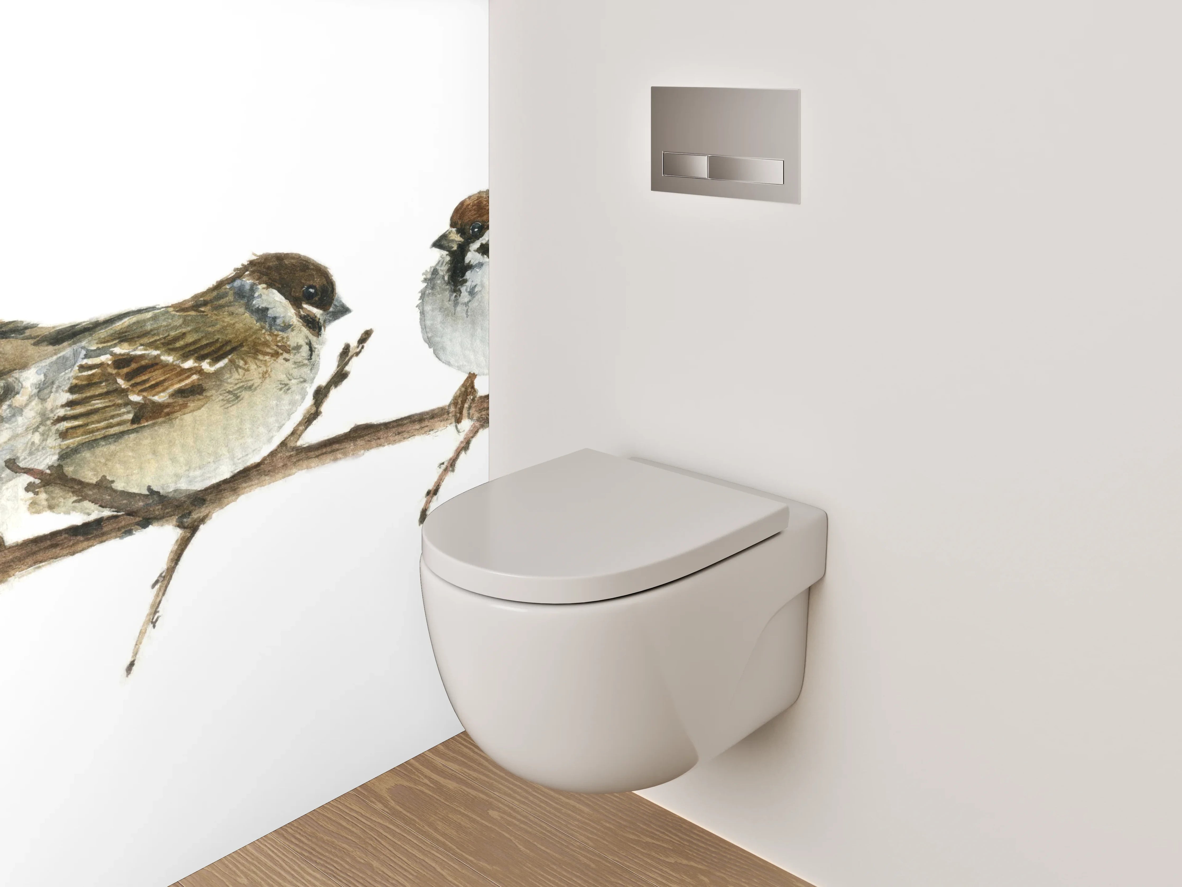 WC-Rückwand - Sperlinge auf Ast Aquarell