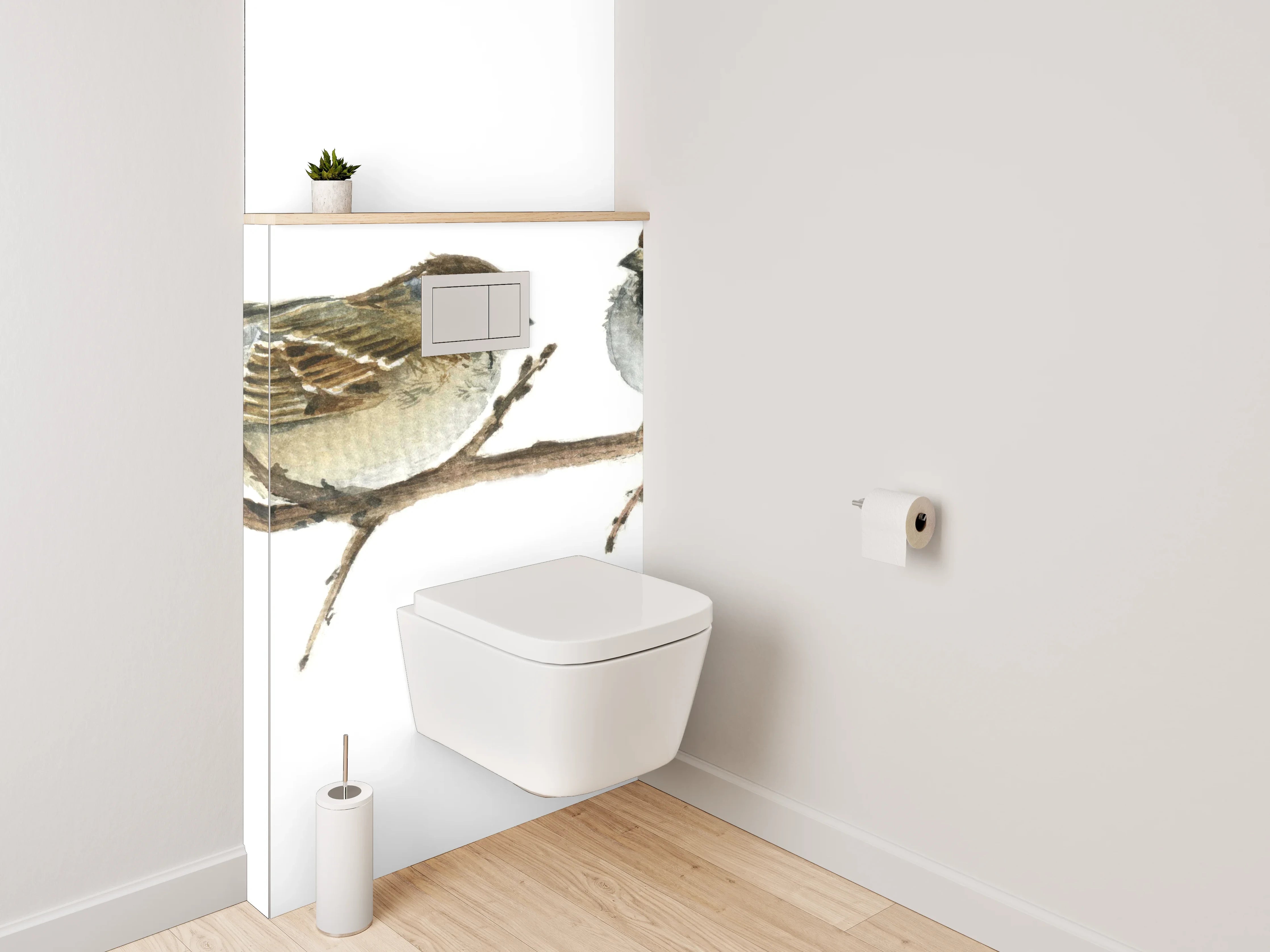 WC-Rückwand - Sperlinge auf Ast Aquarell