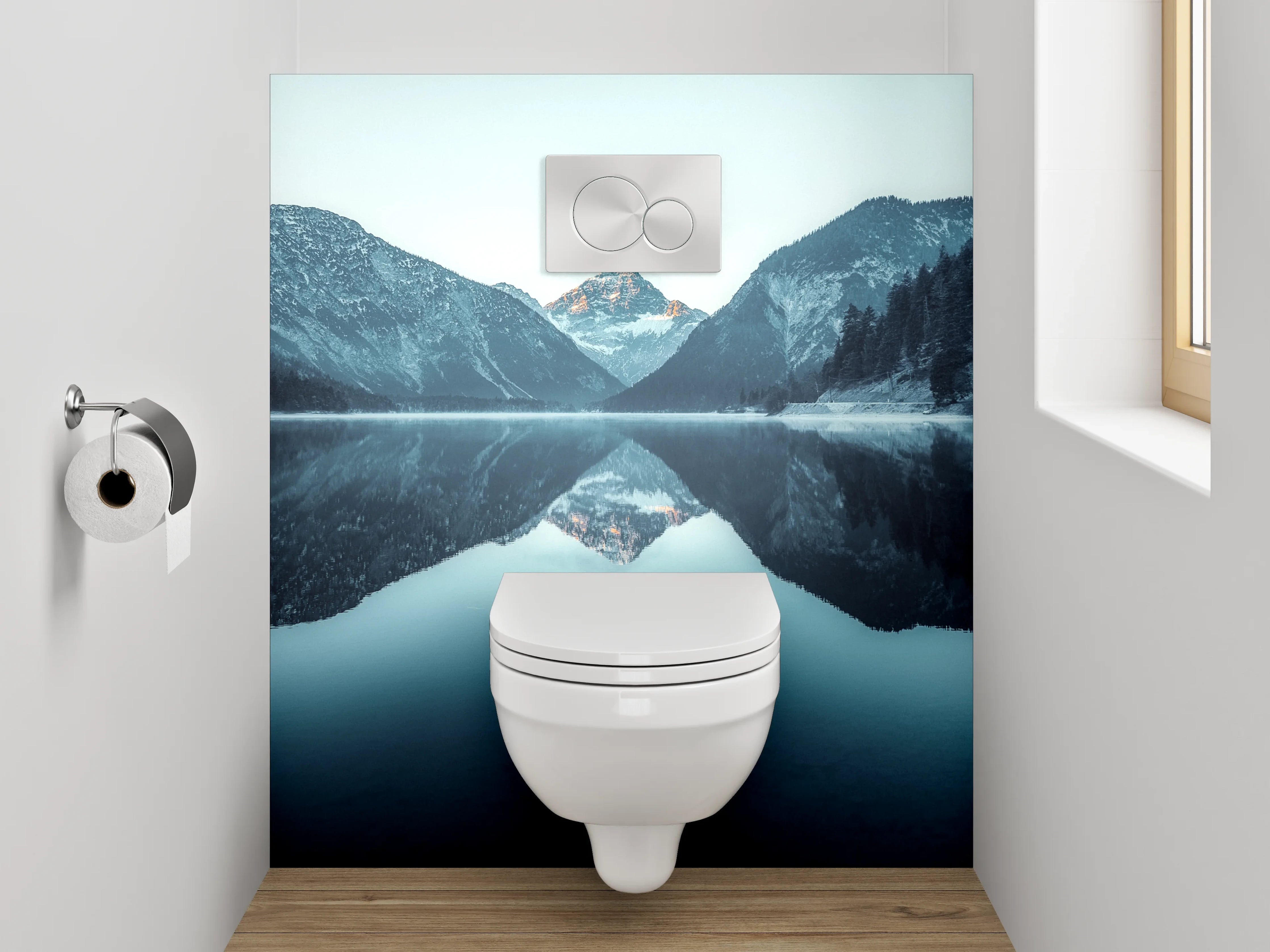 WC-Rückwand - Spiegelnder Bergsee Panorama