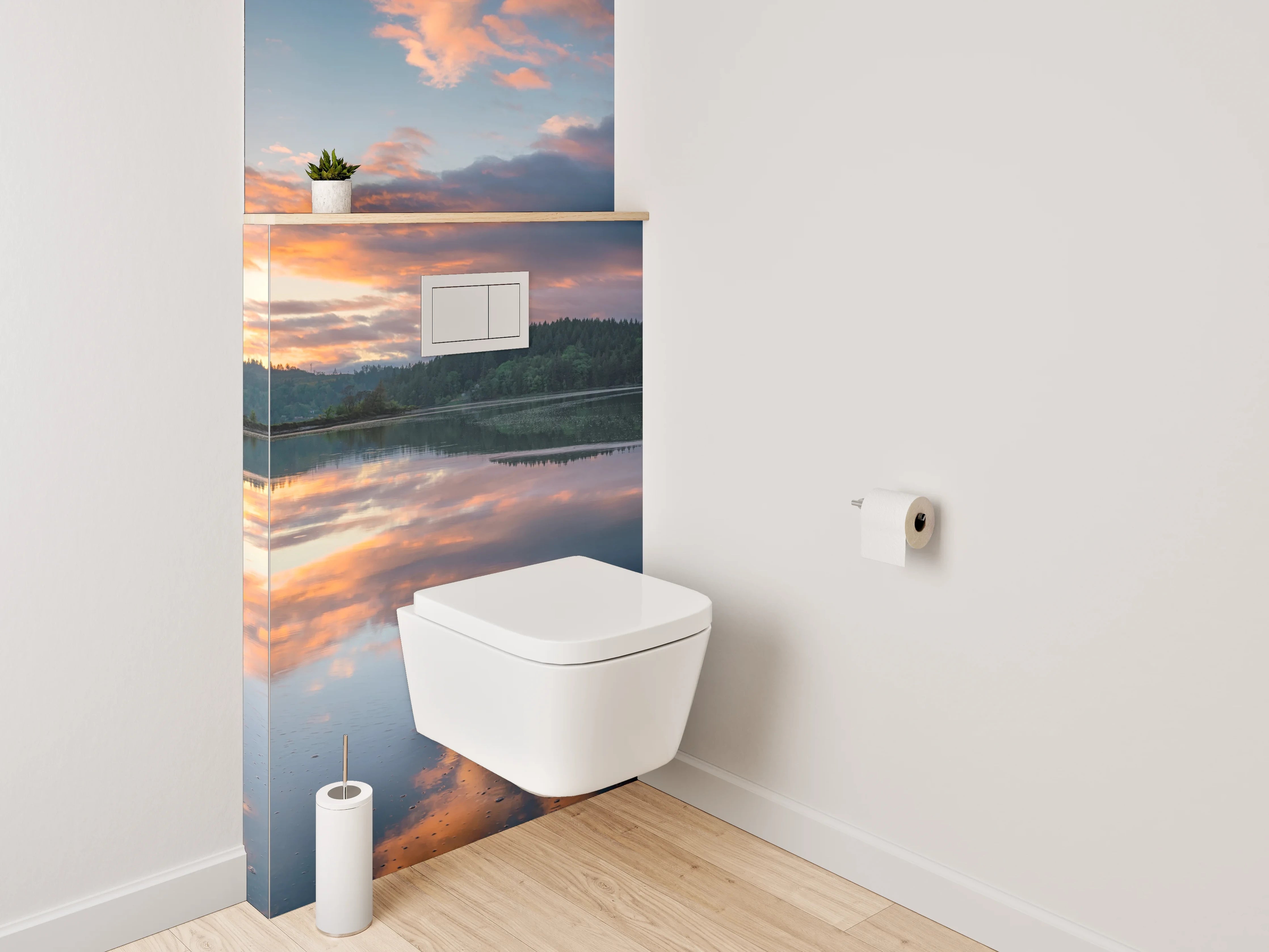 WC-Rückwand - Spiegelnder See mit Sonnenuntergang