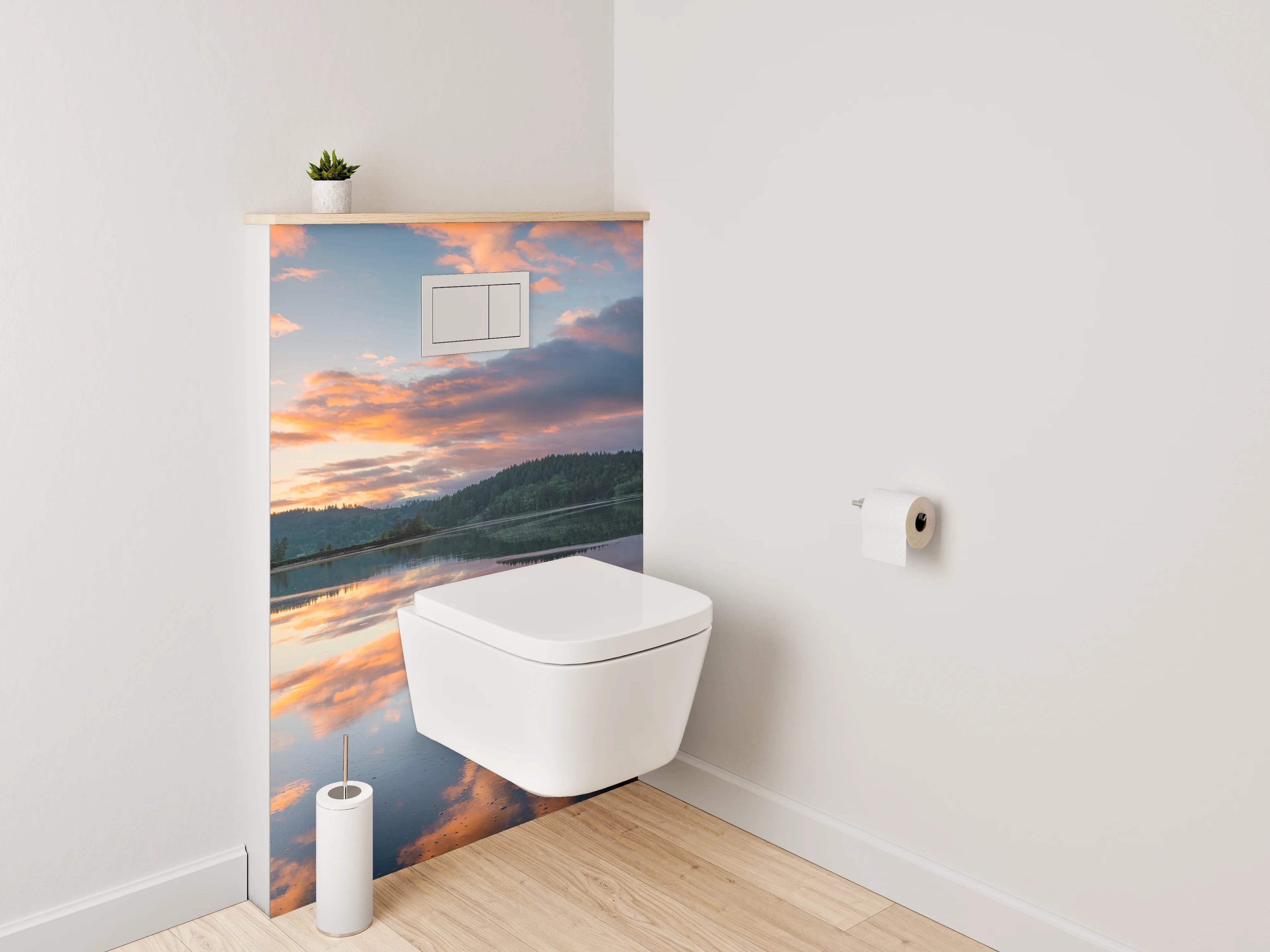 WC-Rückwand - Spiegelnder See mit Sonnenuntergang