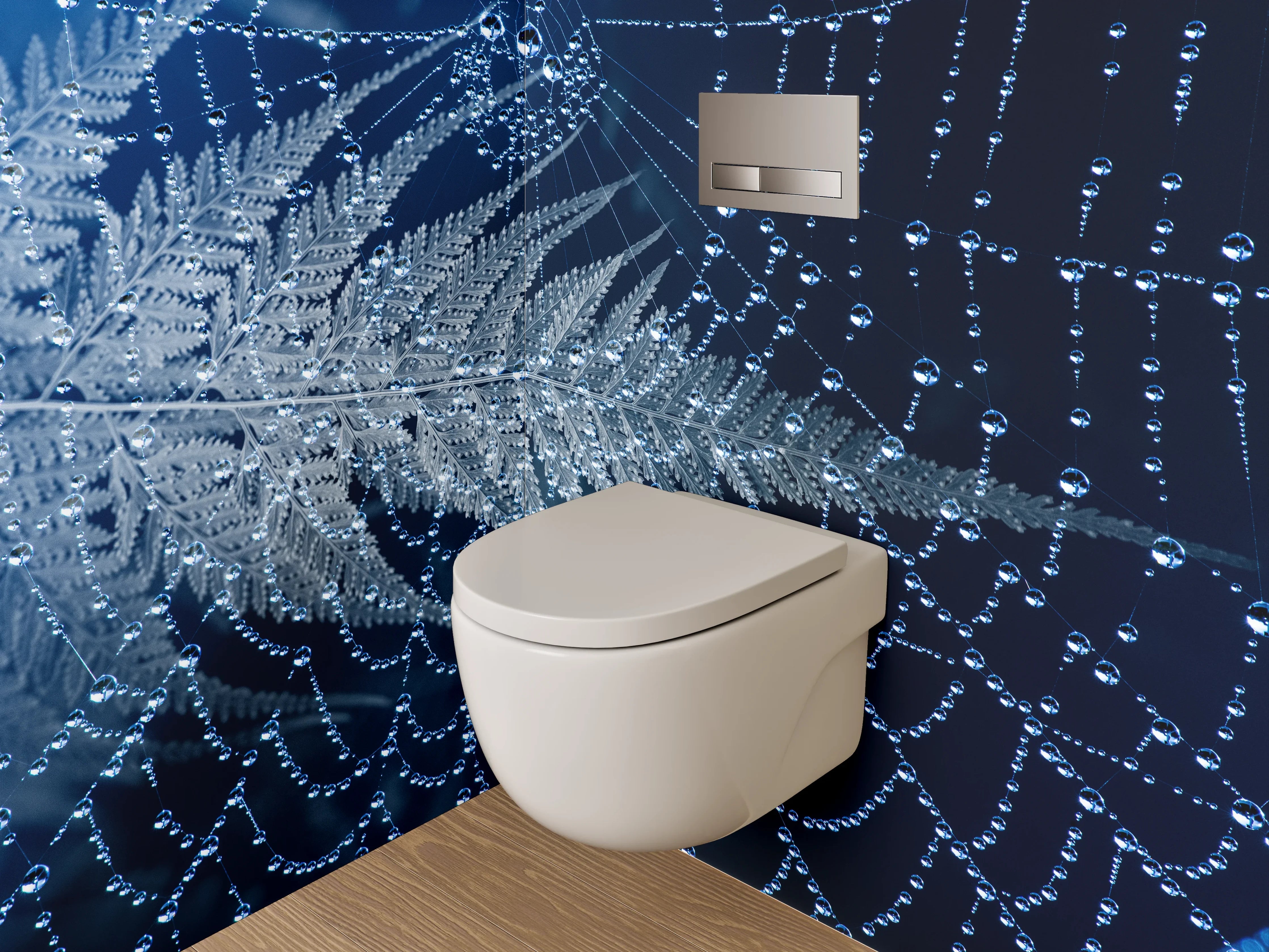 WC-Rückwand - Spinnennetz mit Tautropfen und Farn