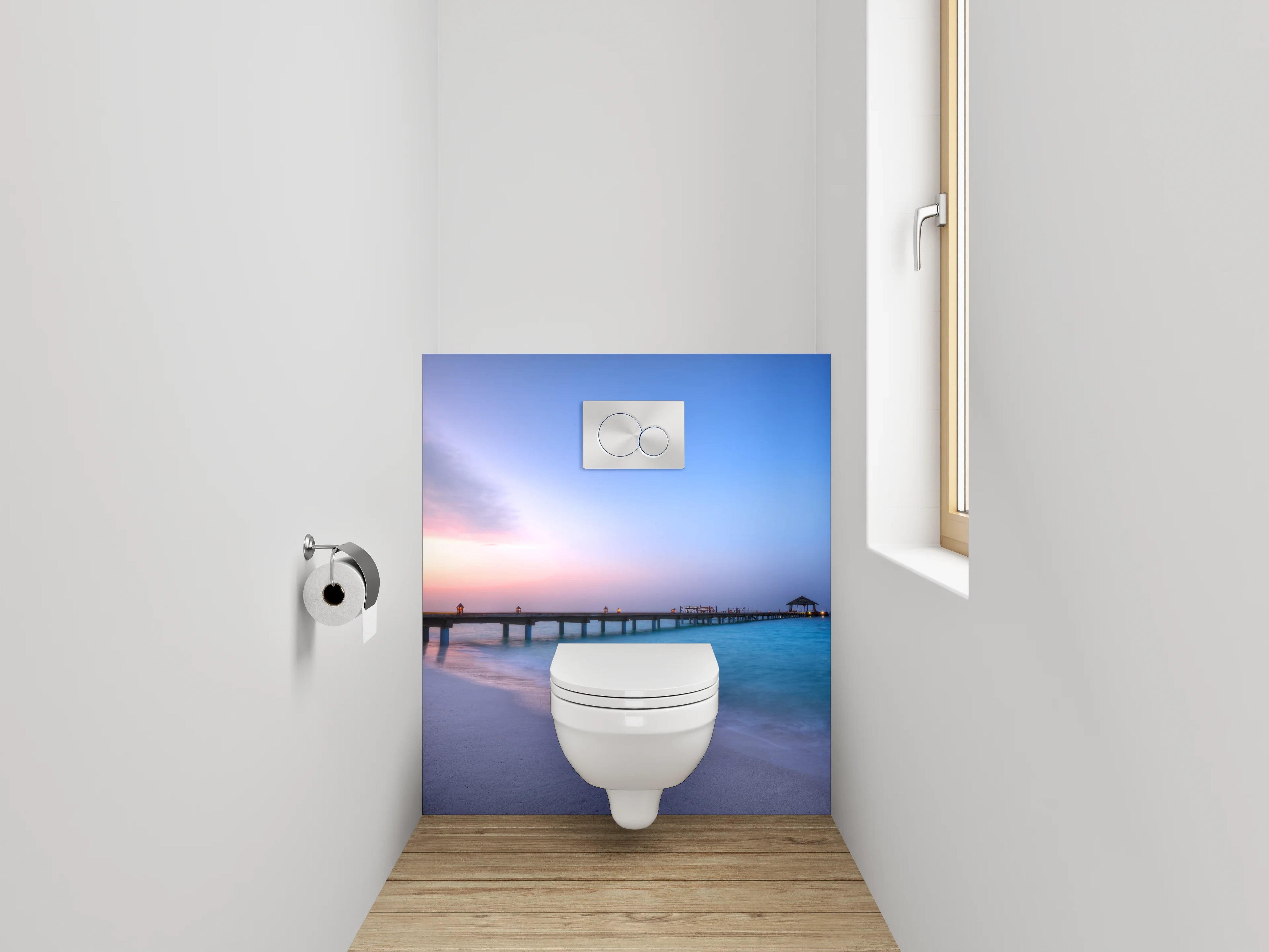 WC-Rückwand - Steg am Meer bei Sonnenuntergang