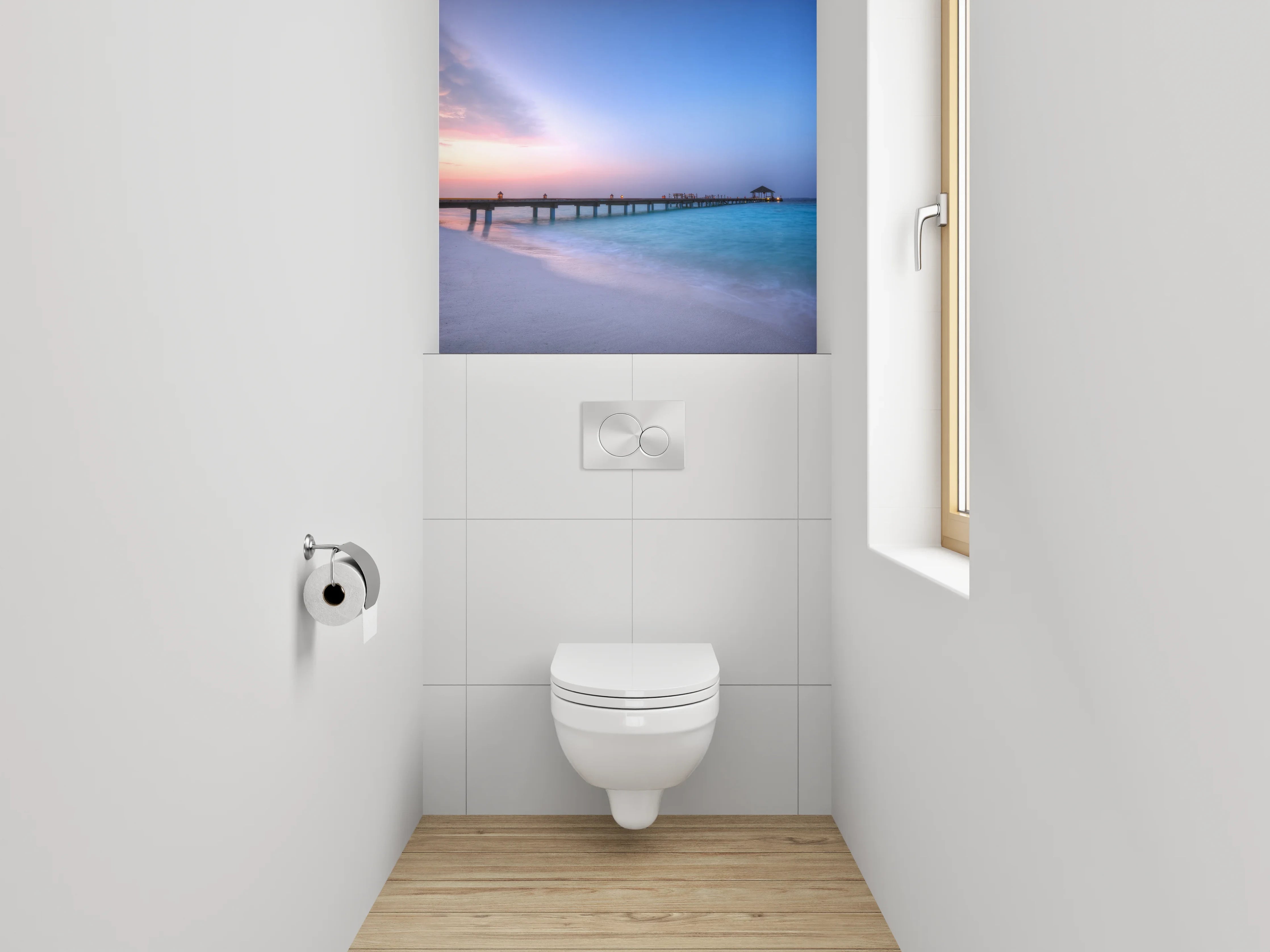 WC-Rückwand - Steg am Meer bei Sonnenuntergang