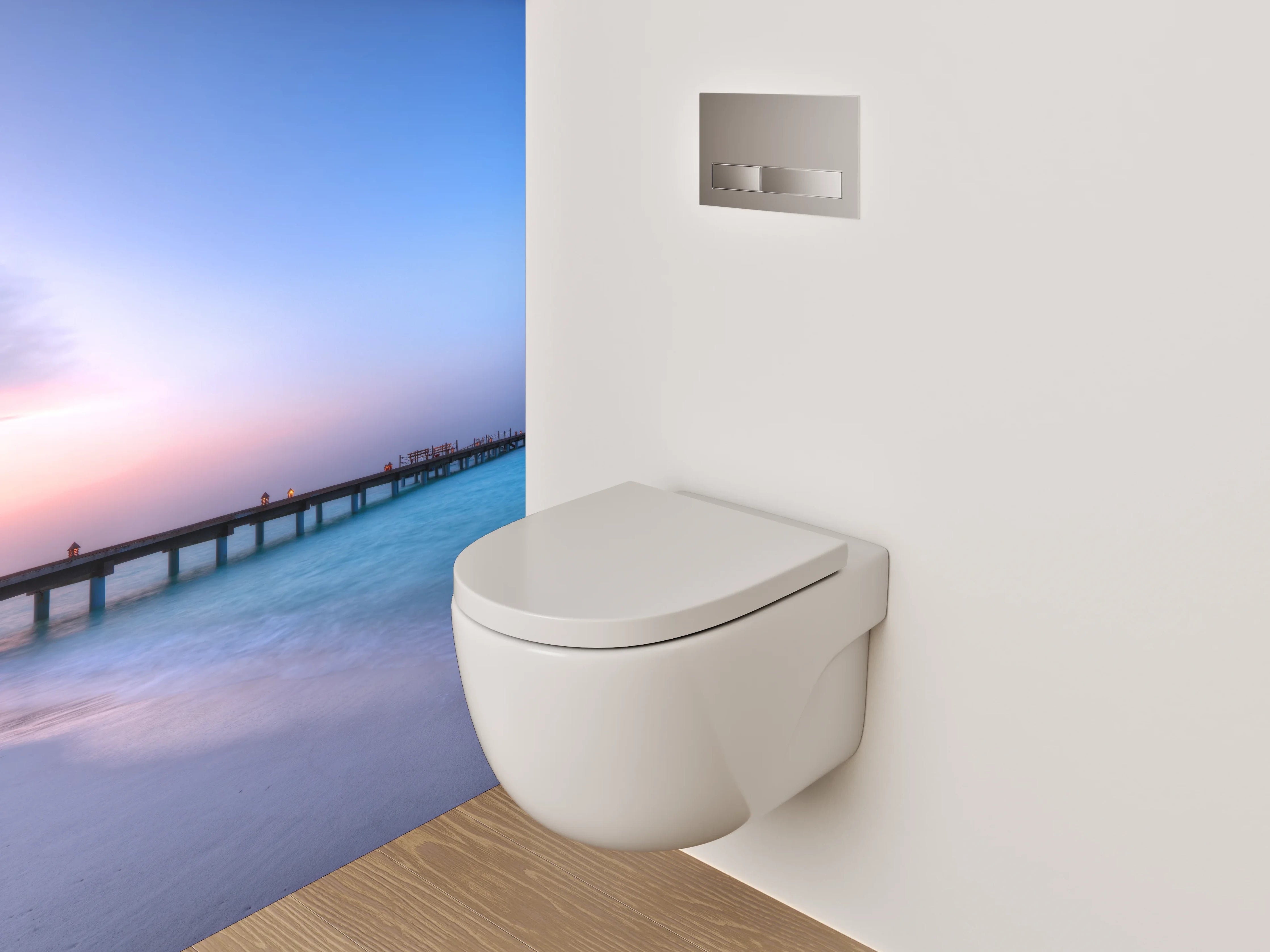 WC-Rückwand - Steg am Meer bei Sonnenuntergang