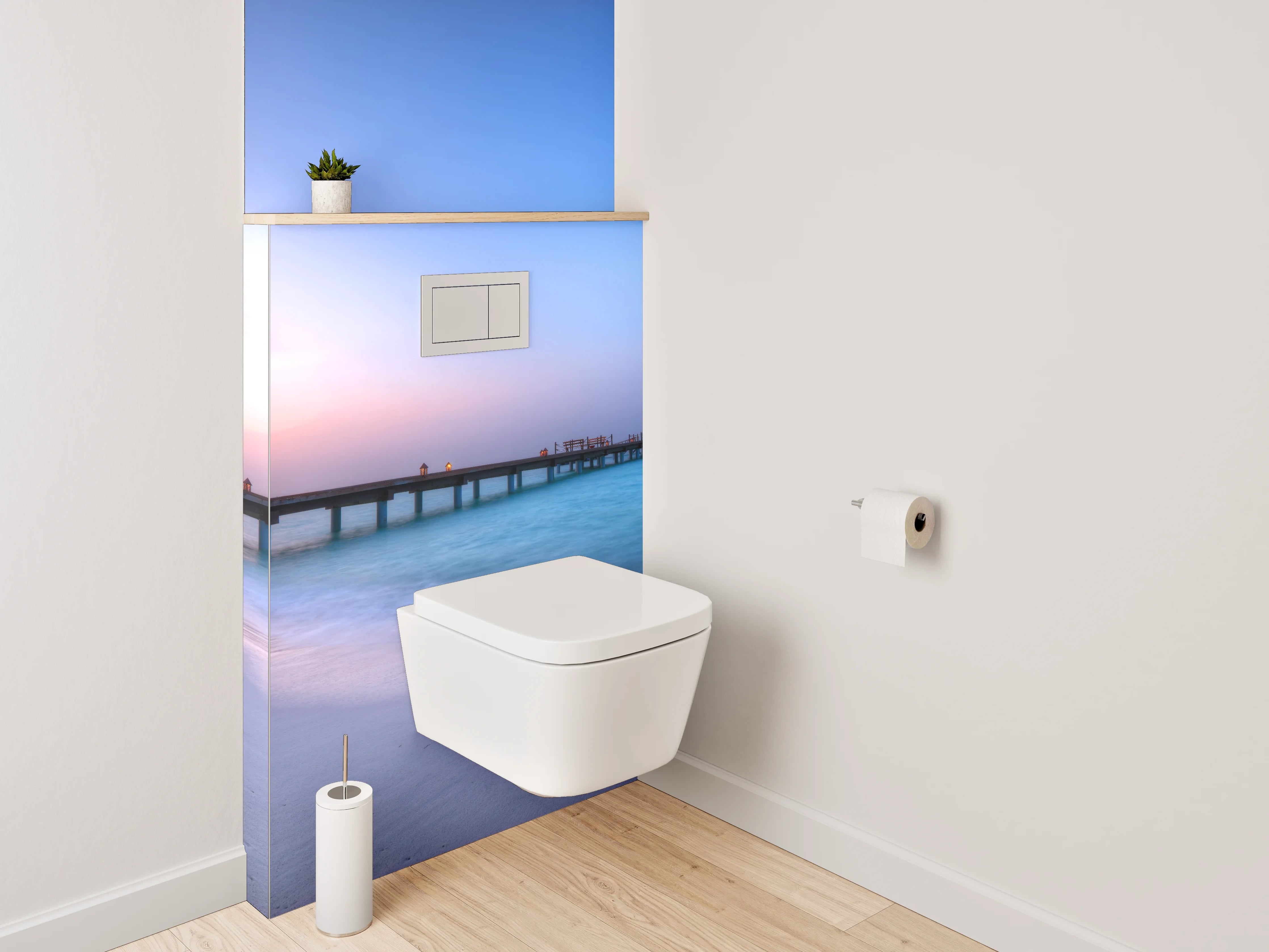 WC-Rückwand - Steg am Meer bei Sonnenuntergang