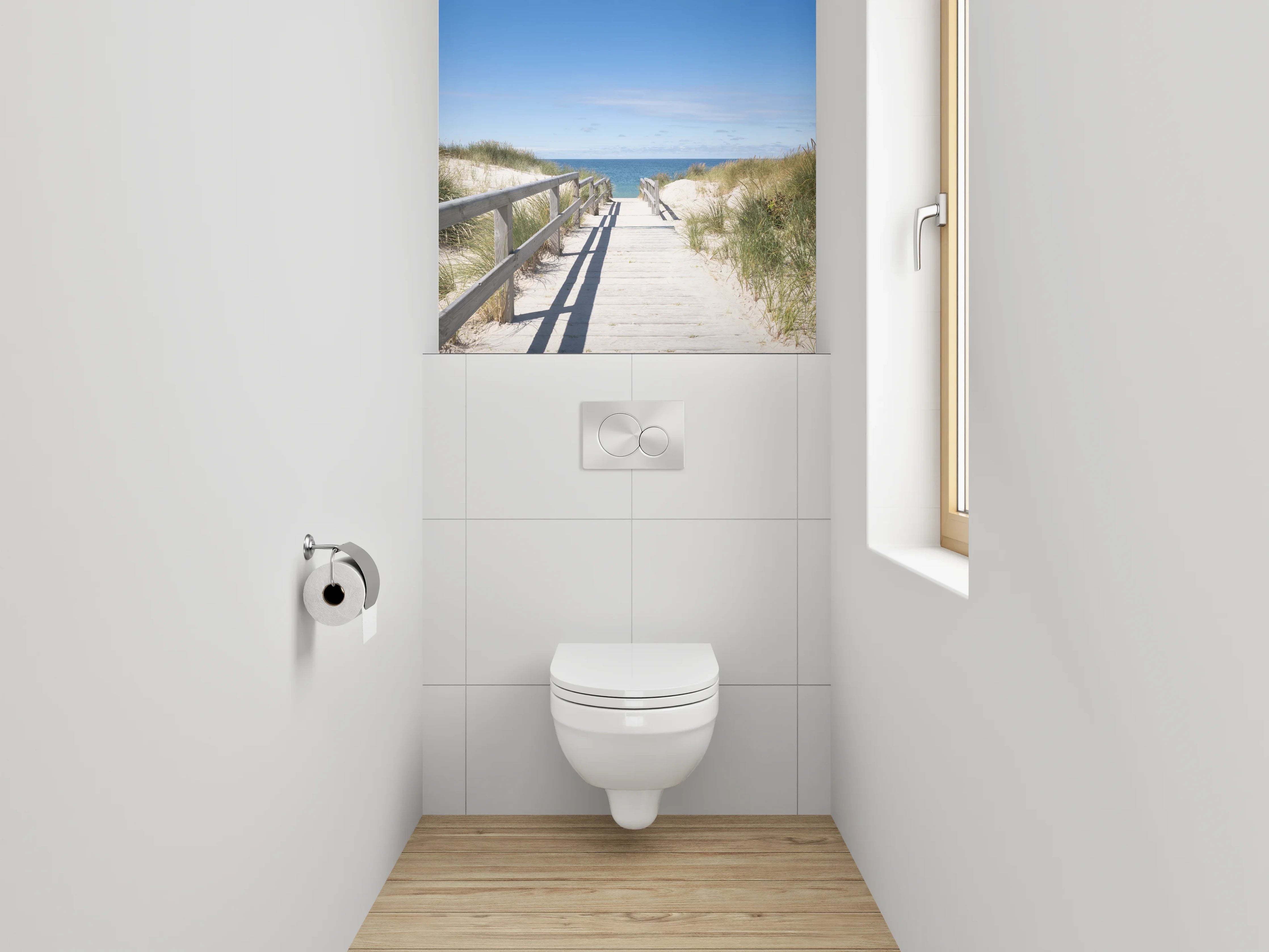 WC-Rückwand - Steg zum Strand unter blauem Himmel