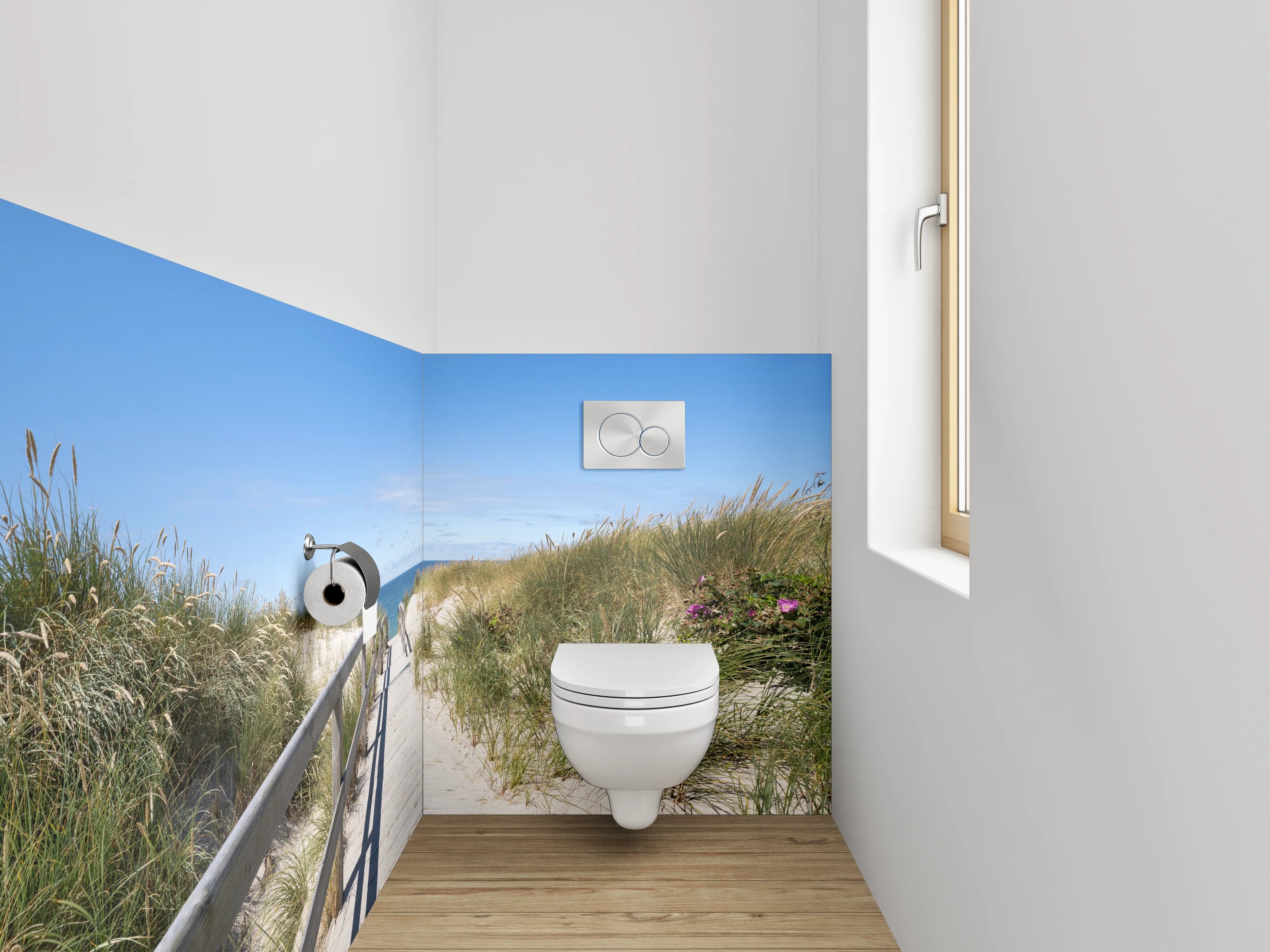 WC-Rückwand - Steg zum Strand unter blauem Himmel