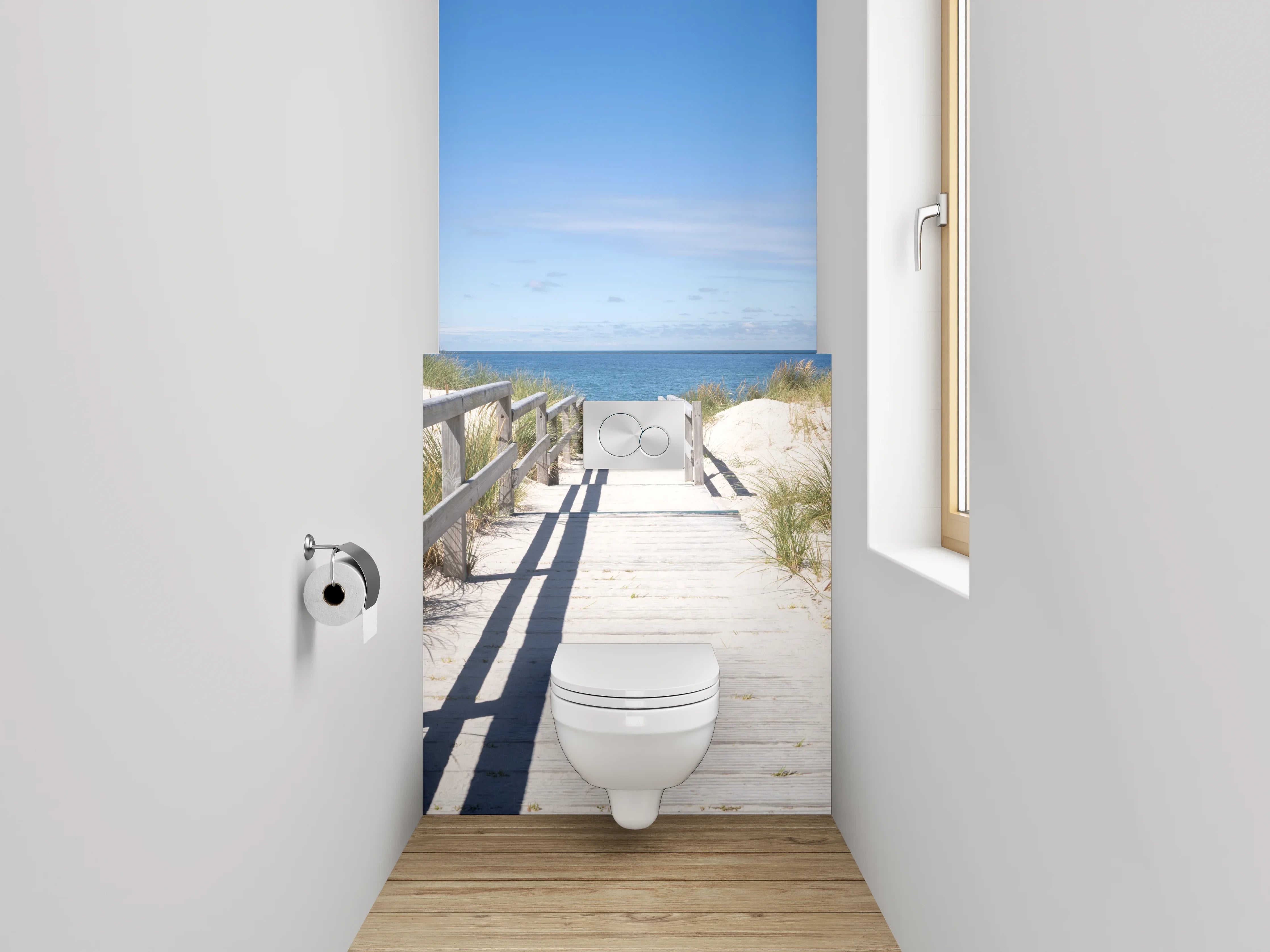 WC-Rückwand - Steg zum Strand unter blauem Himmel