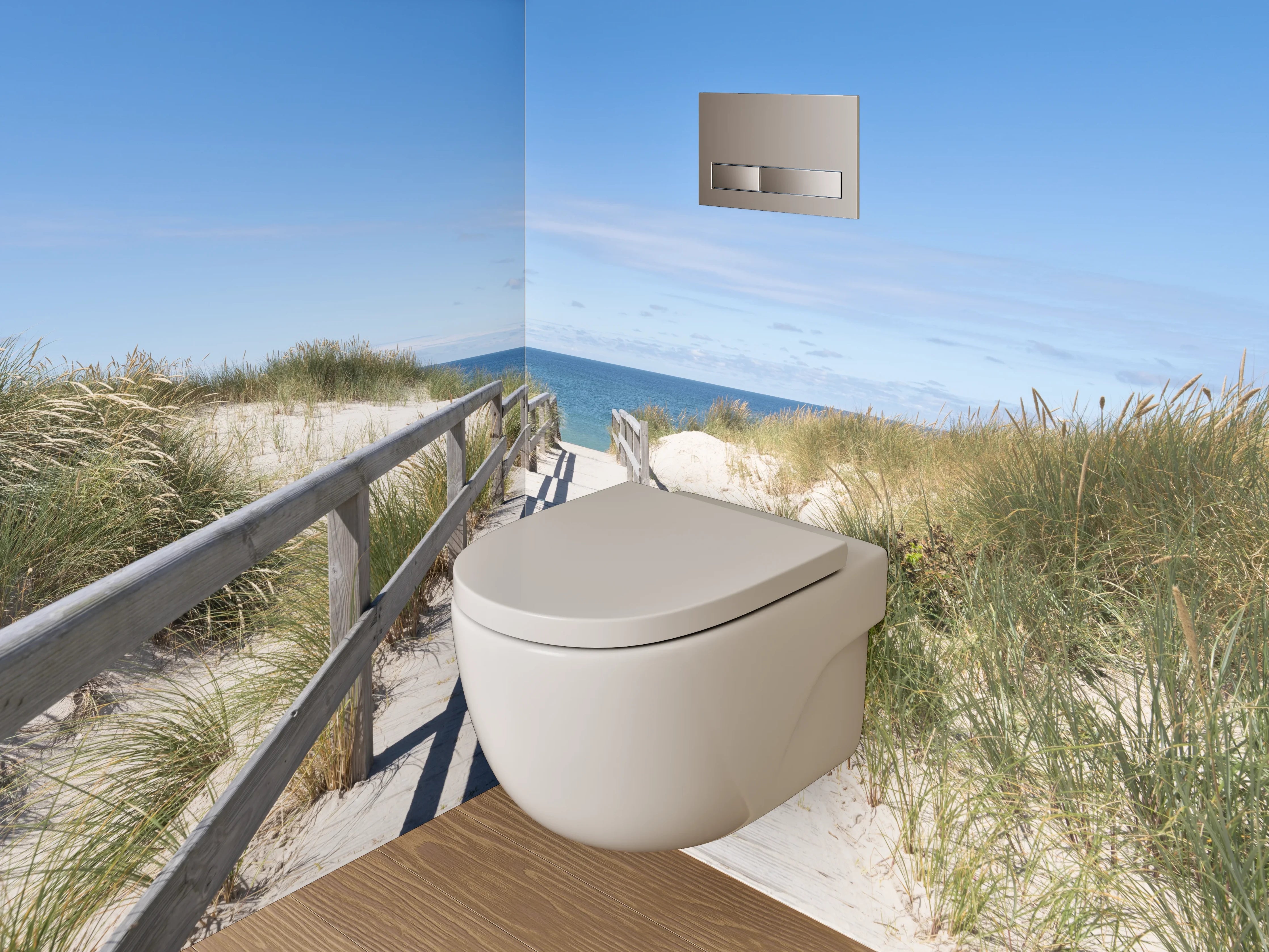 WC-Rückwand - Steg zum Strand unter blauem Himmel