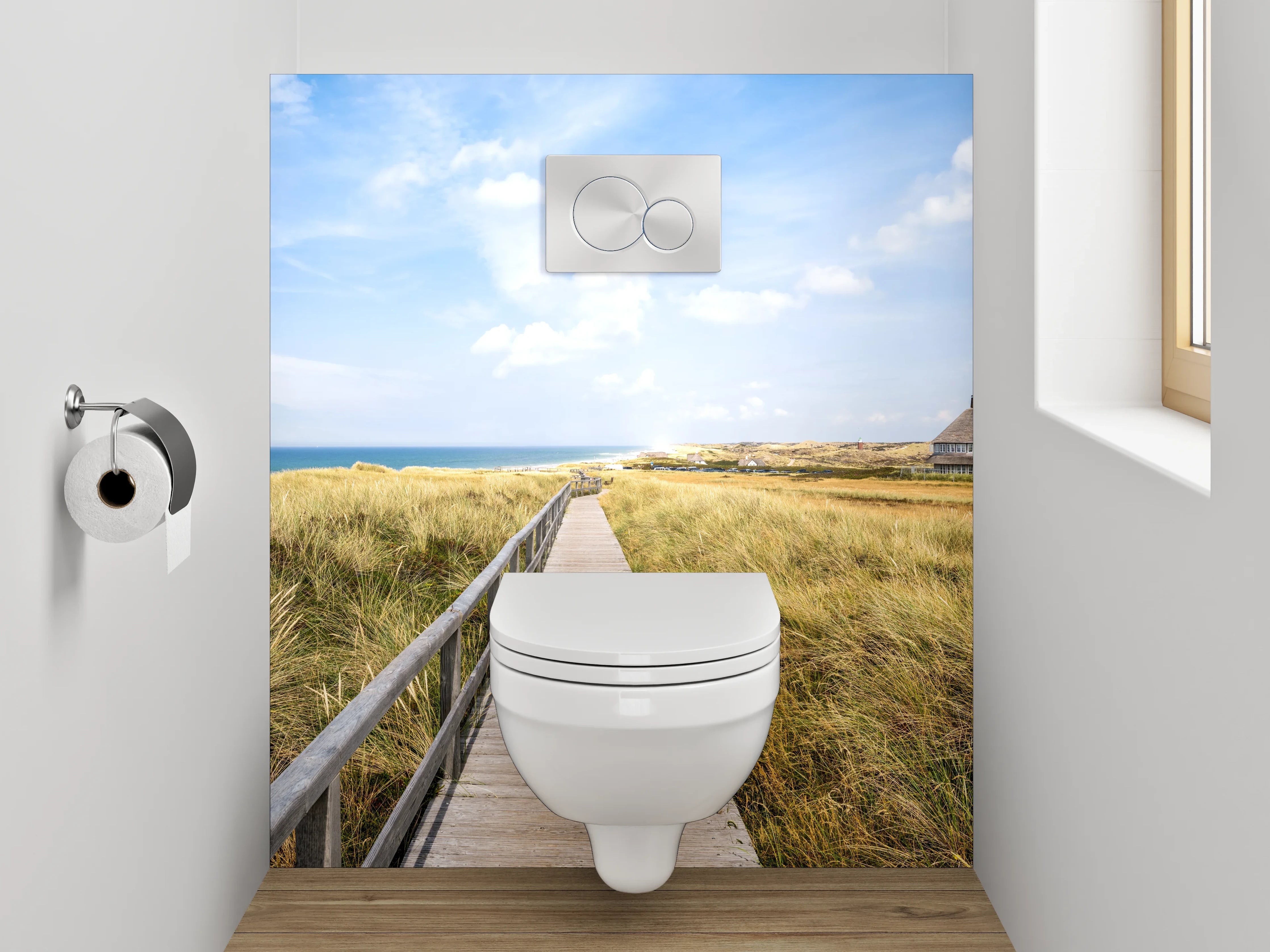 WC-Rückwand - Steg zur Nordsee-Landschaft