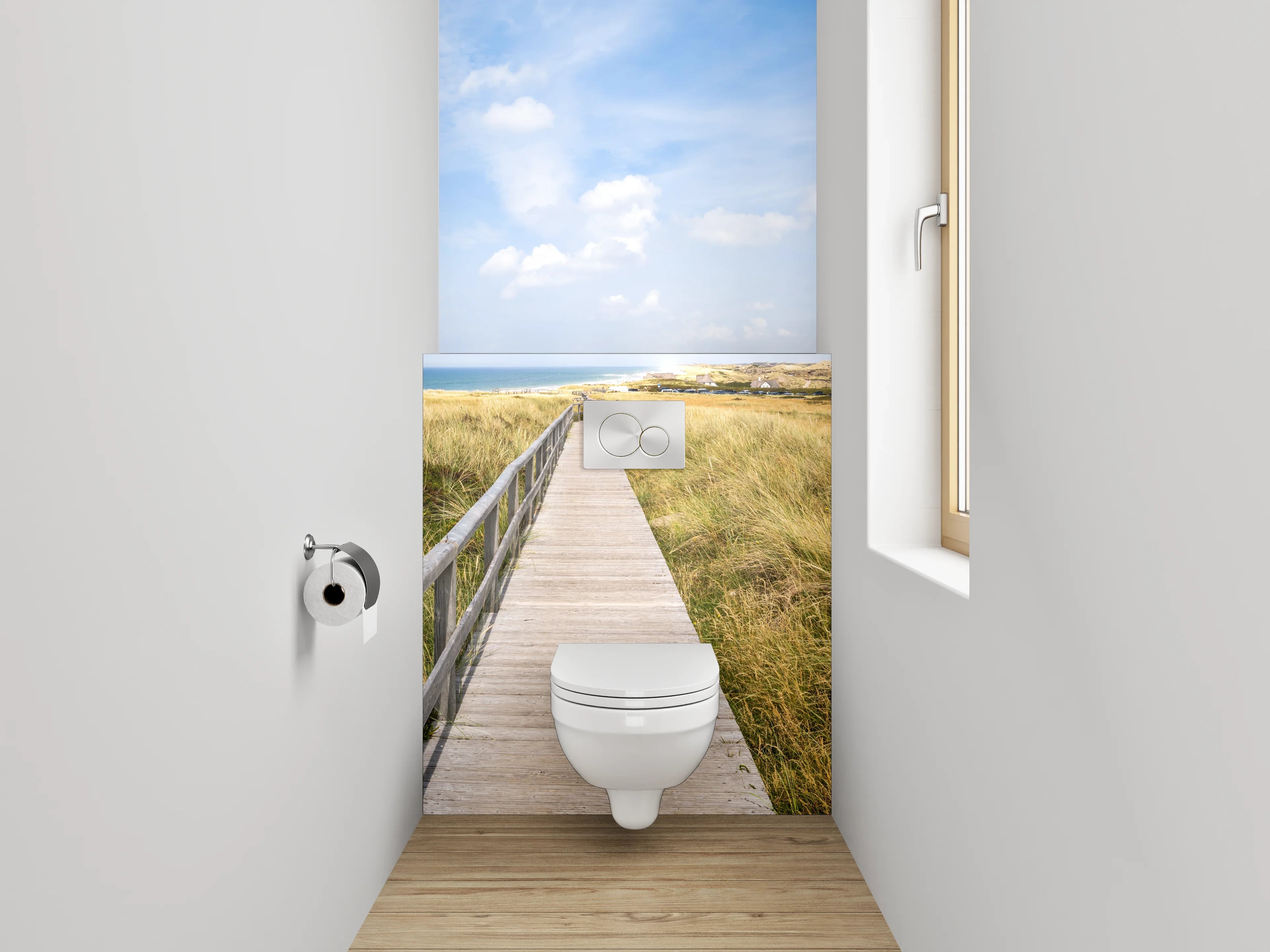 WC-Rückwand - Steg zur Nordsee-Landschaft