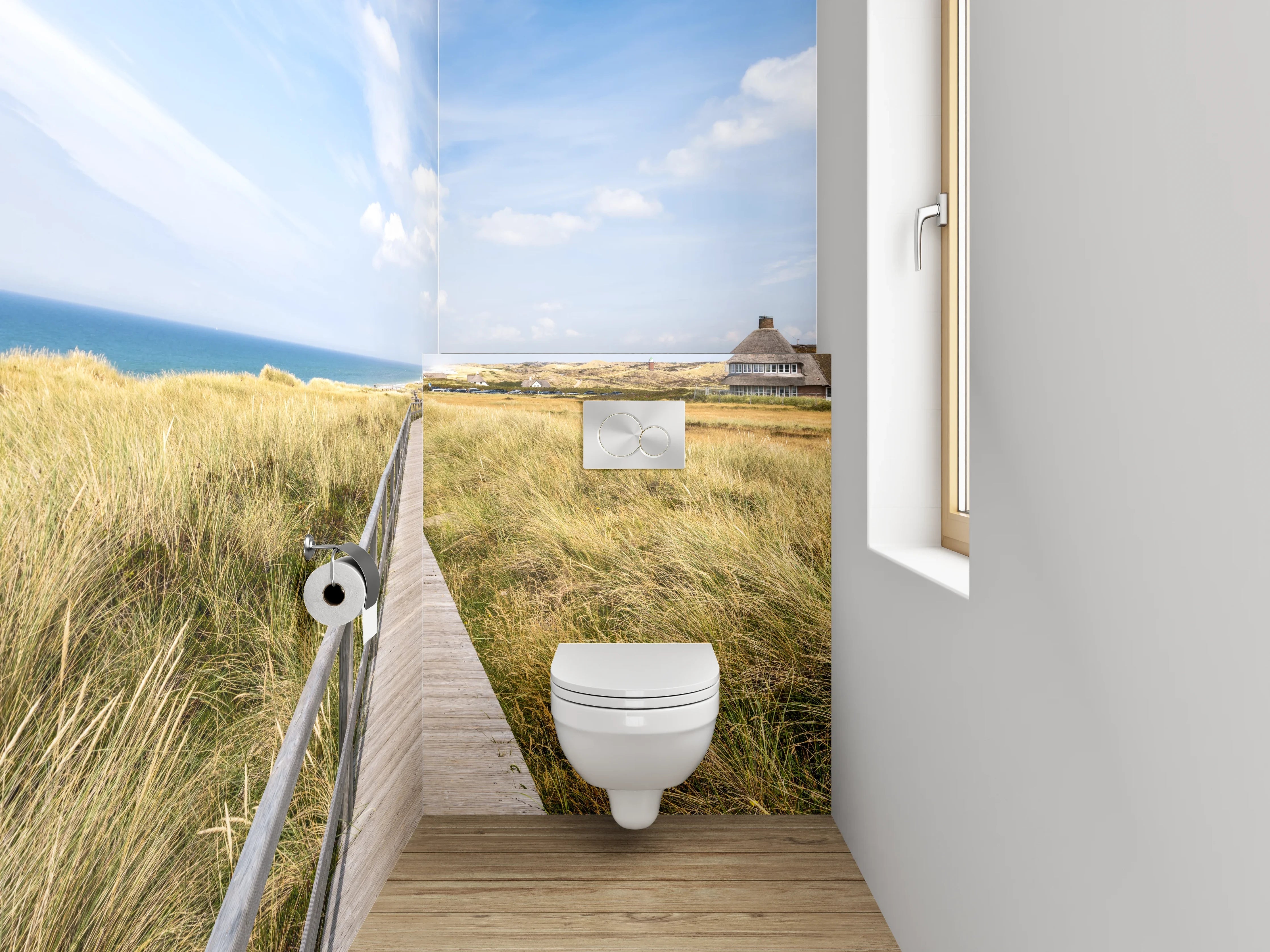 WC-Rückwand - Steg zur Nordsee-Landschaft