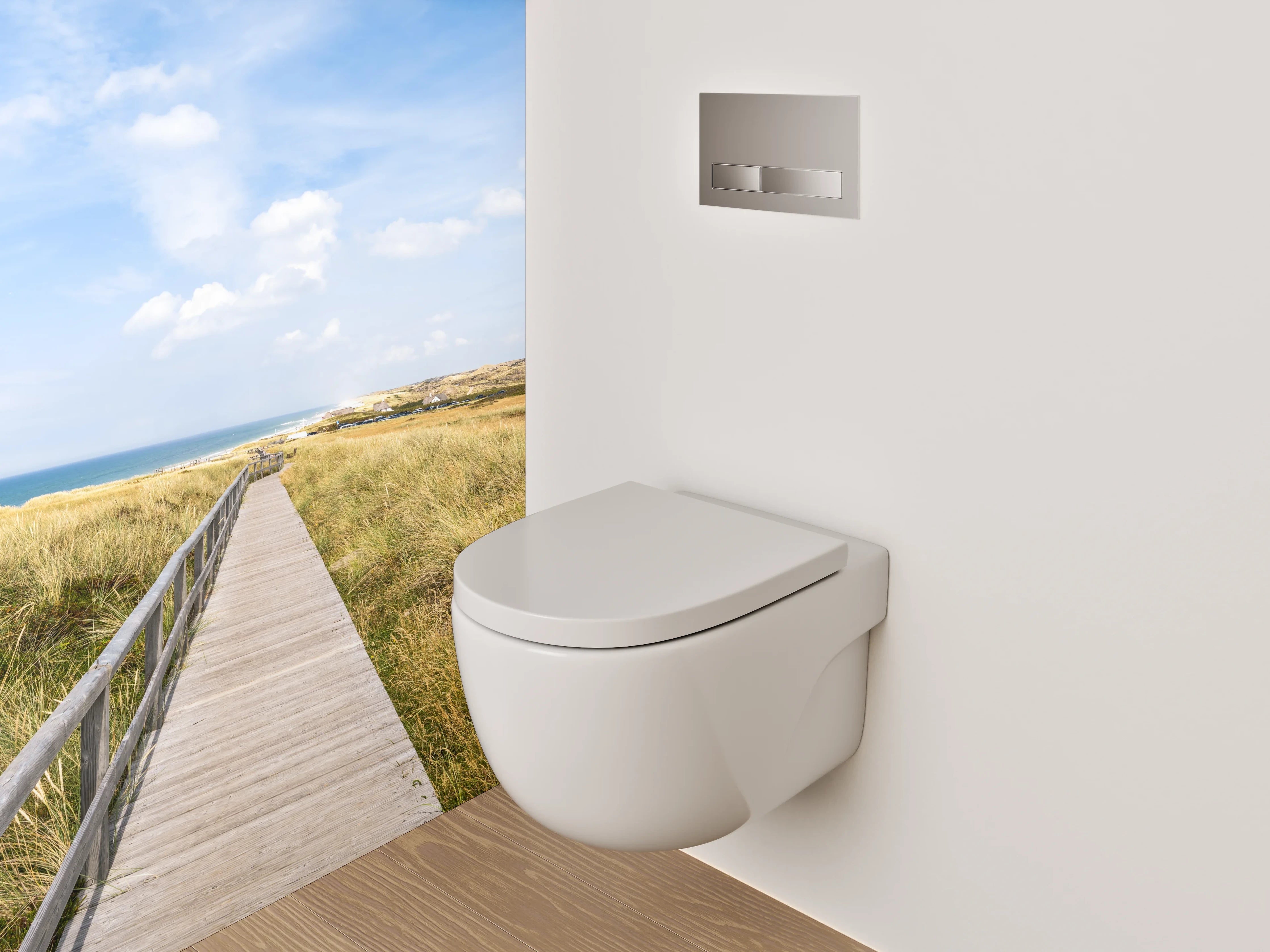 WC-Rückwand - Steg zur Nordsee-Landschaft