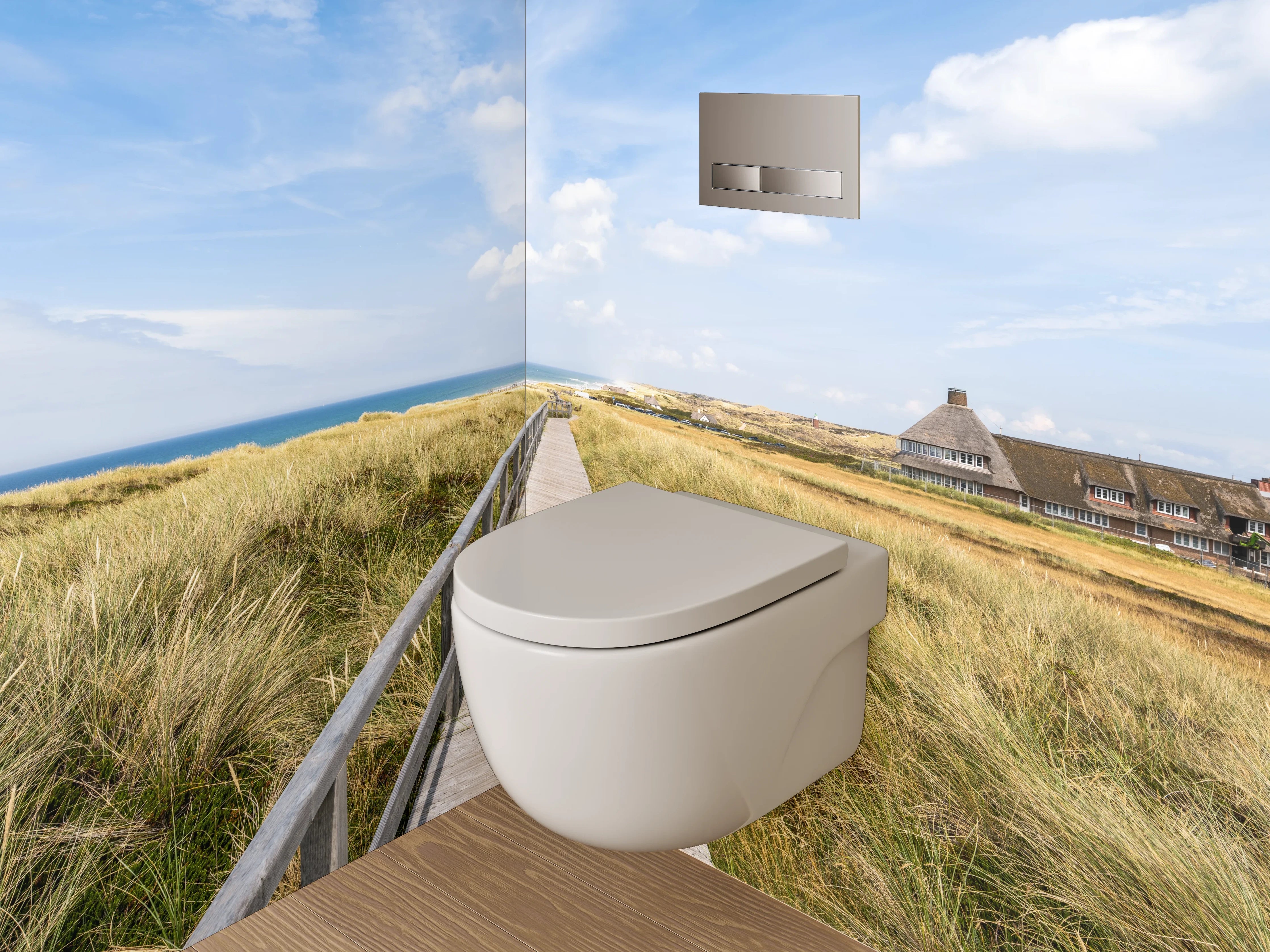 WC-Rückwand - Steg zur Nordsee-Landschaft