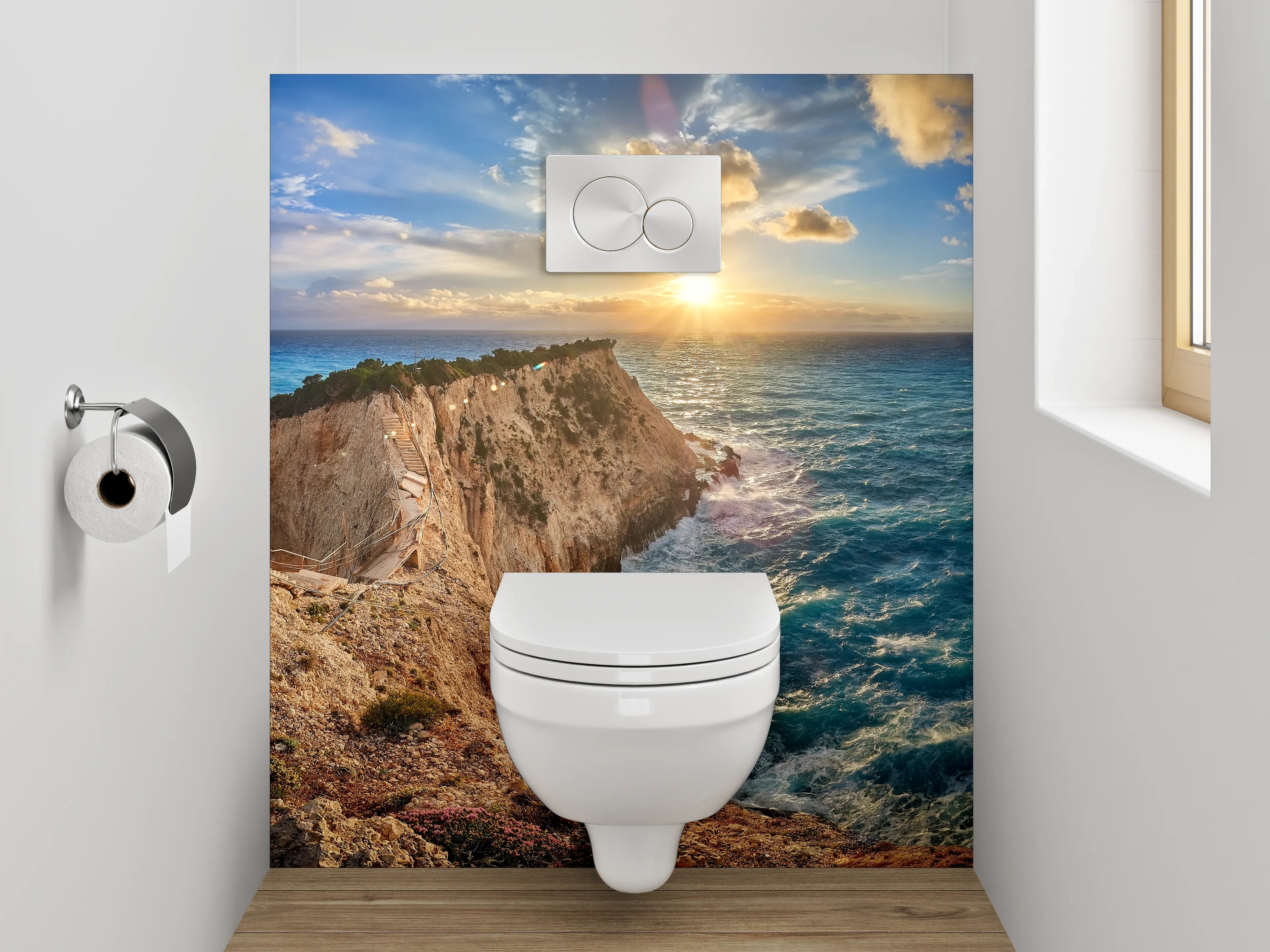 WC-Rückwand - Steile Klippen am türkisblauen Meer