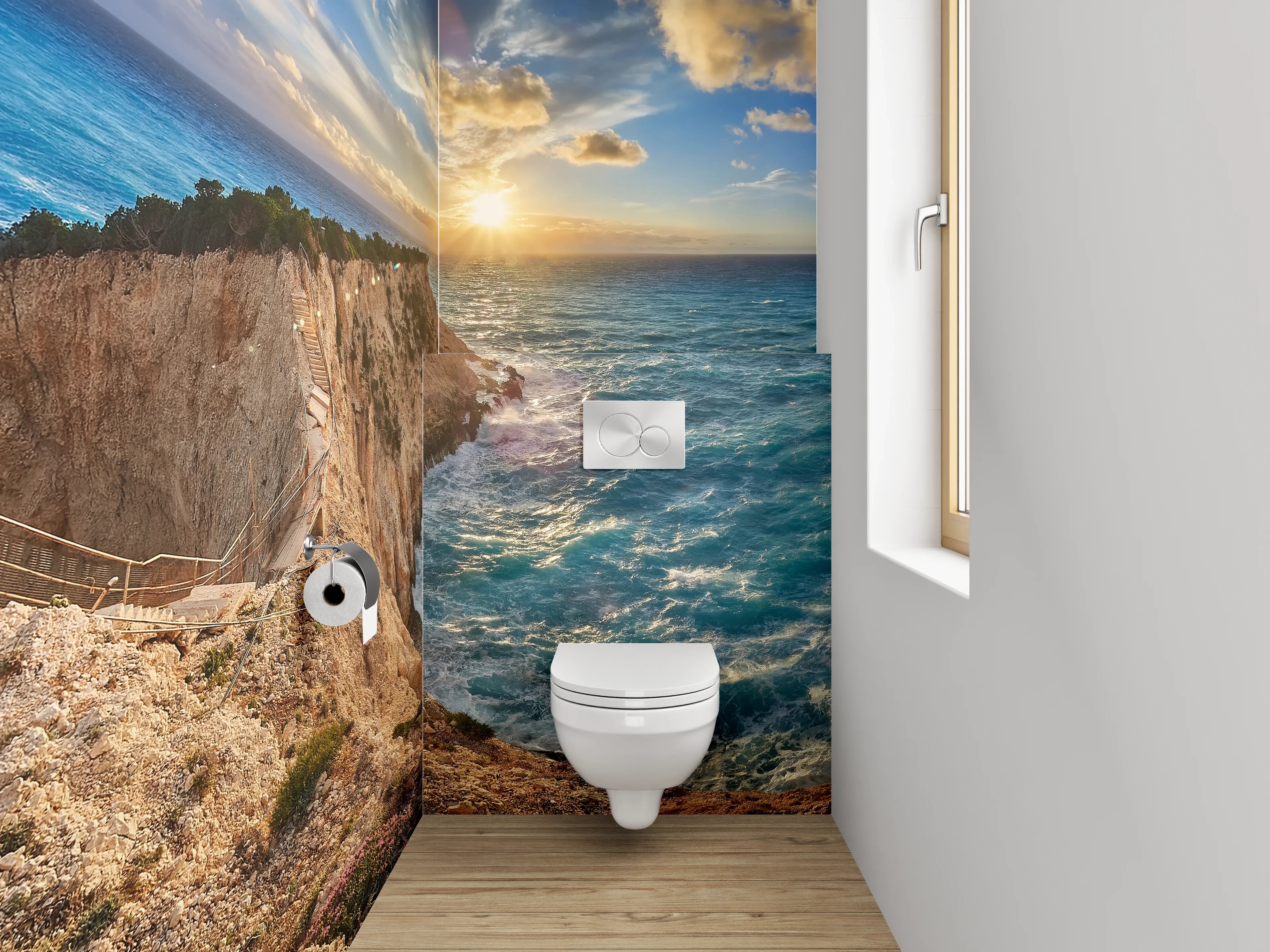 WC-Rückwand - Steile Klippen am türkisblauen Meer