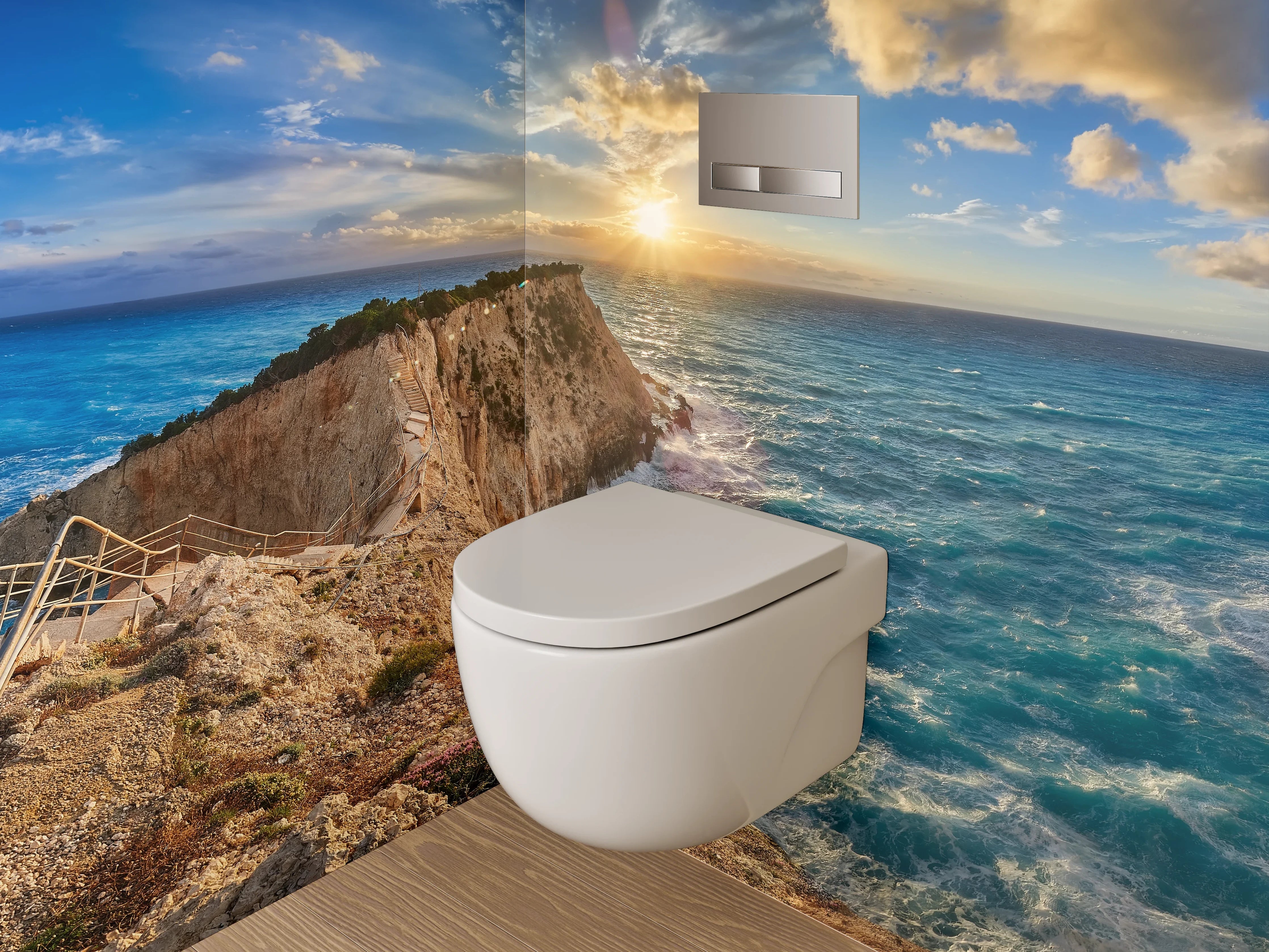 WC-Rückwand - Steile Klippen am türkisblauen Meer